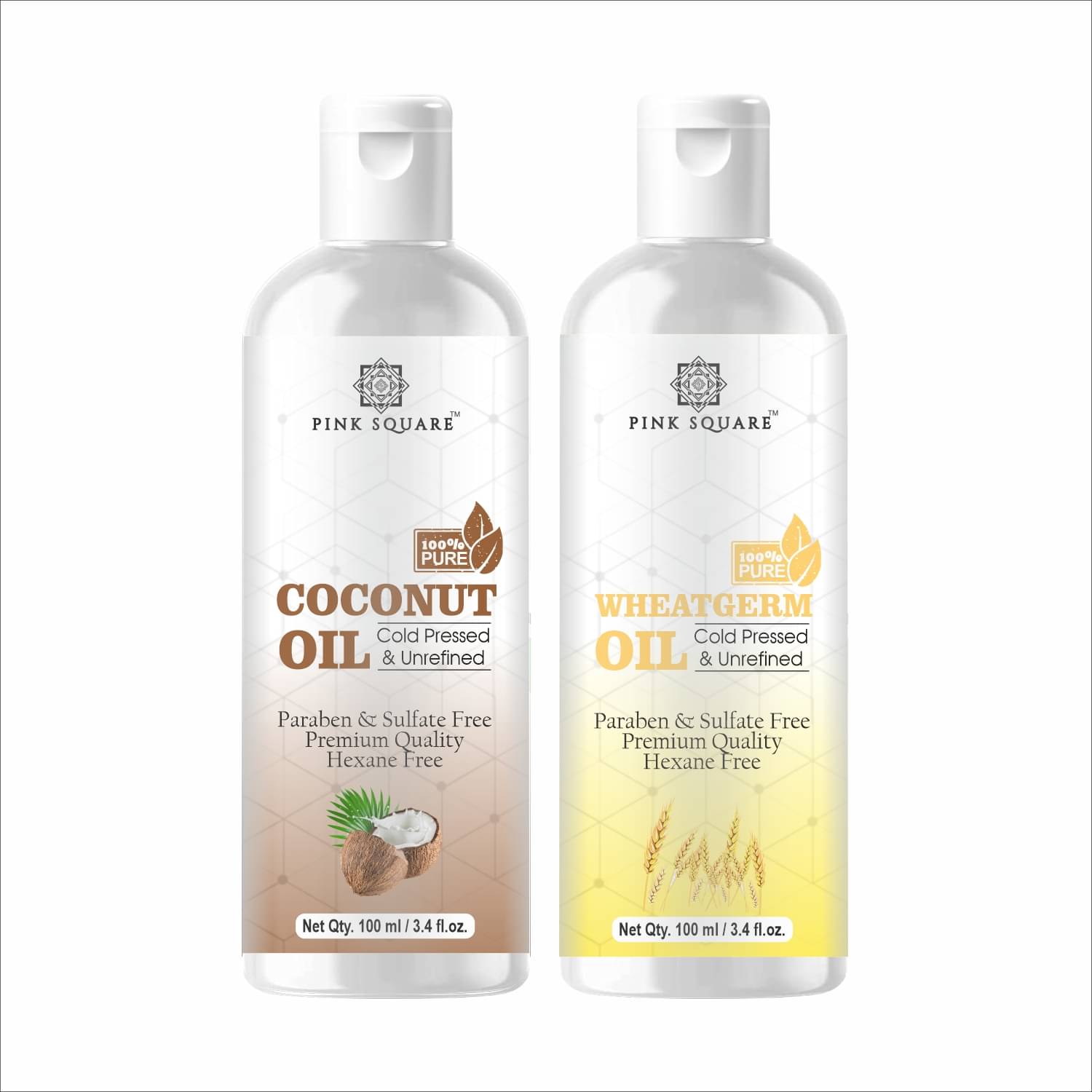 pink square 100% Cold Pressed Coconut Oil and Wheatgerm Oil 200 mL Pack of 2 pink square 100% Cold Pressed Coconut Oil and Wheatgerm Oil 200 mL Pack of 2