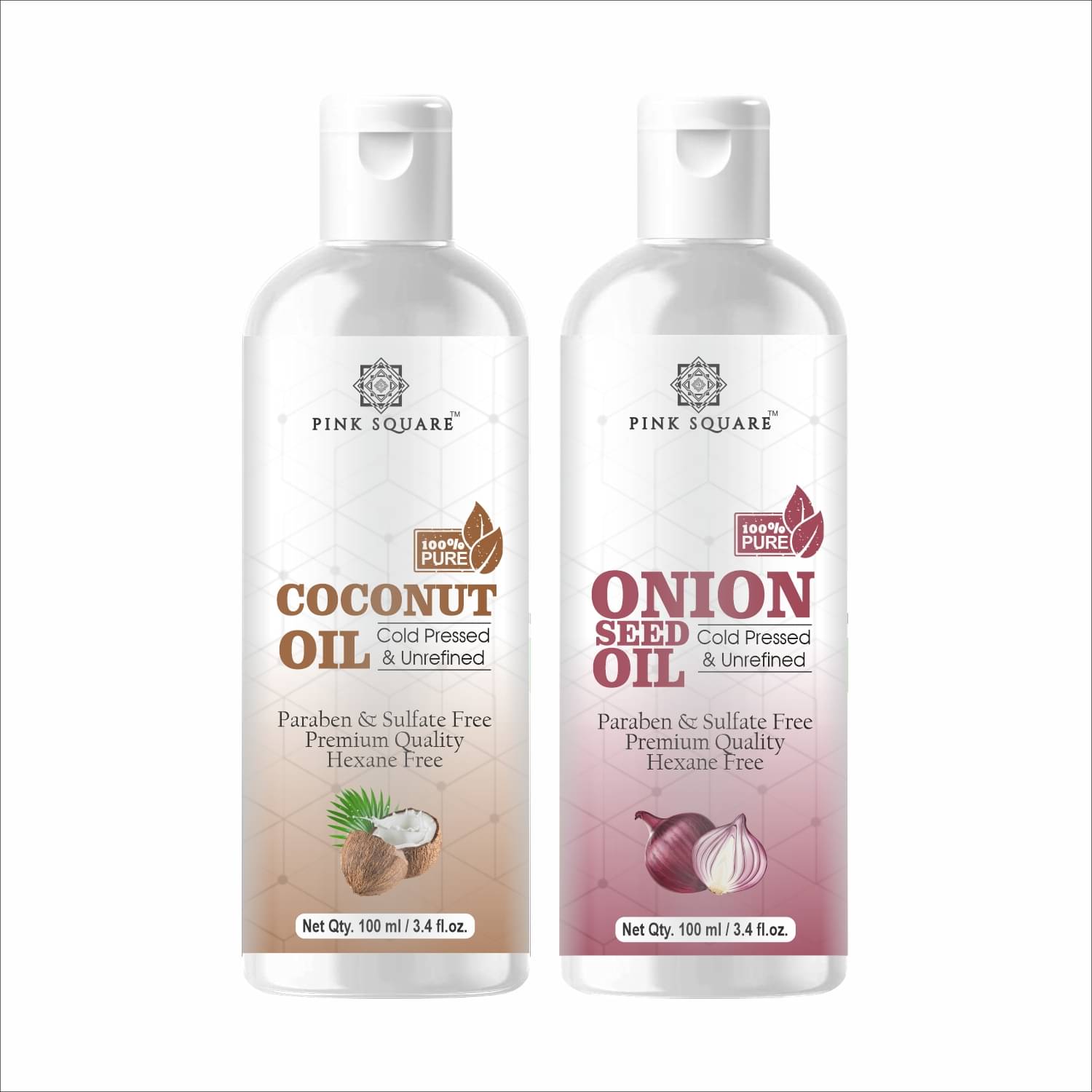 pink square 100% Cold Pressed Coconut Oil and Onion Oil 200 mL Pack of 2 pink square 100% Cold Pressed Coconut Oil and Onion Oil 200 mL Pack of 2