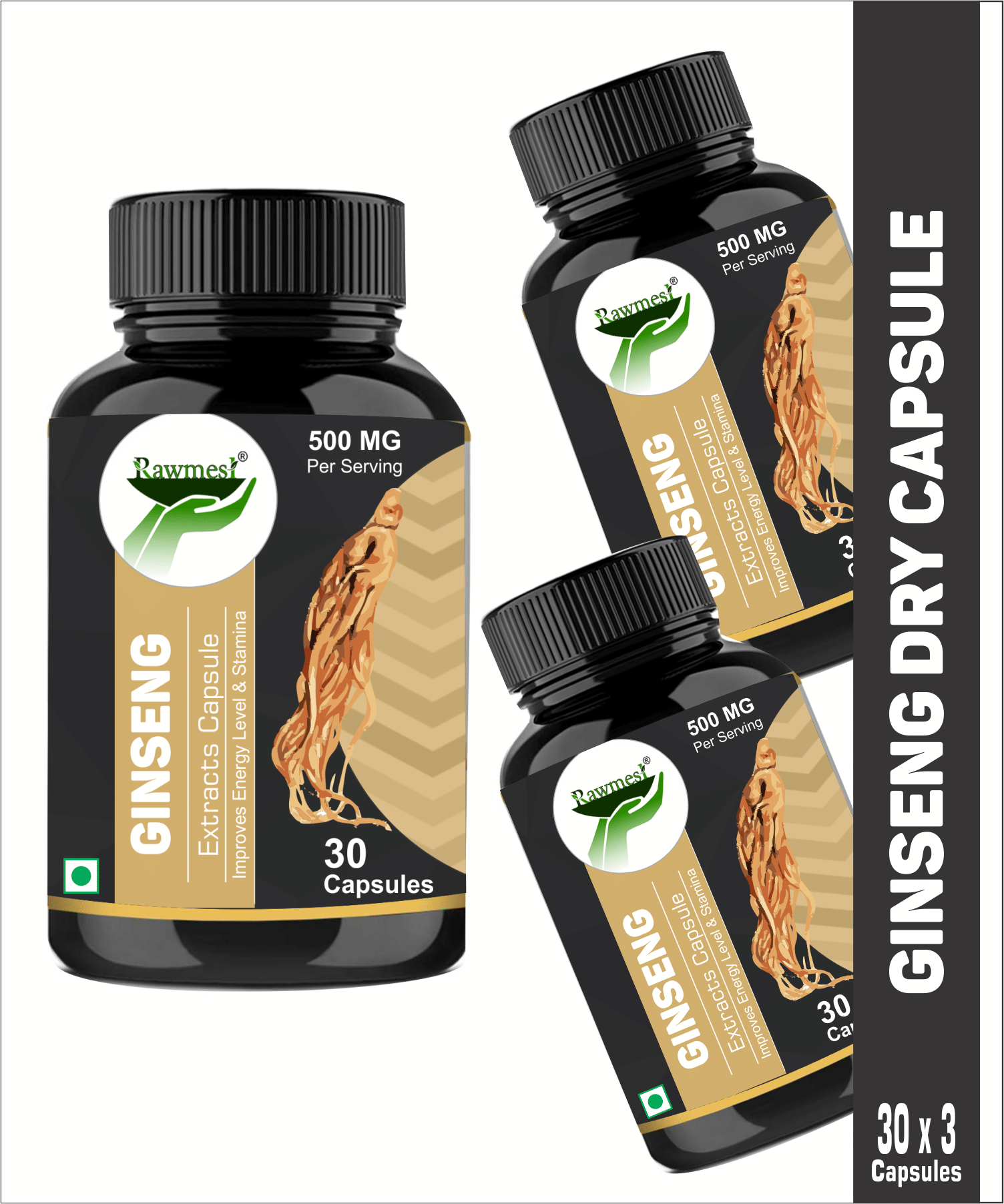 rawmest 100% Ayurvedic Ginseng Extract Capsules 90 no.s Natural Multivitamins Powder Pack of 3 rawmest 100% Ayurvedic Ginseng Extract Capsules 90 no.s Natural Multivitamins Powder Pack of 3