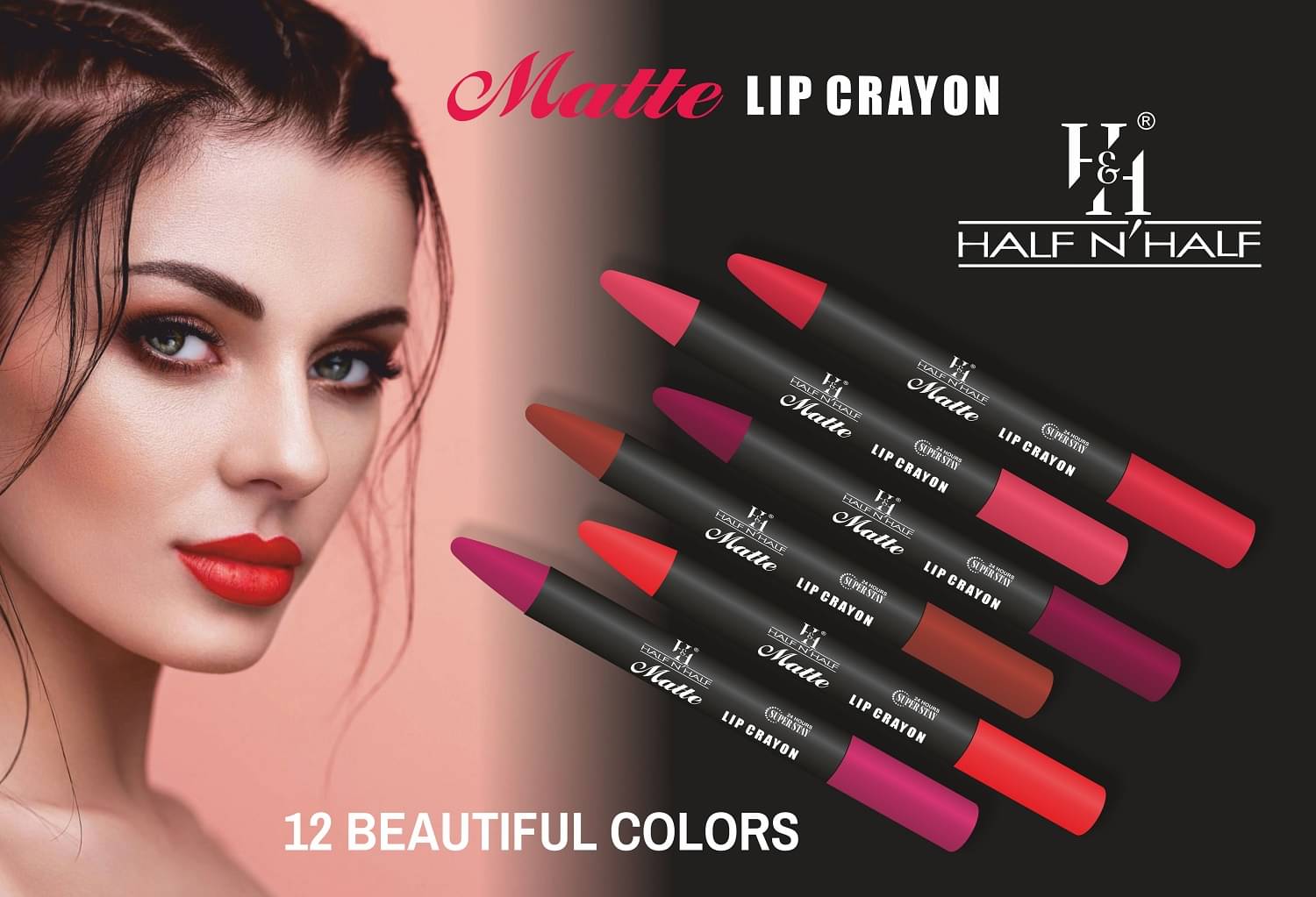     			Half N Half Matte Lip Crayon Velvet Soft | Long Lasting | Non-Transfer | 24h Super Stay, 22 Shade (3.5gm)