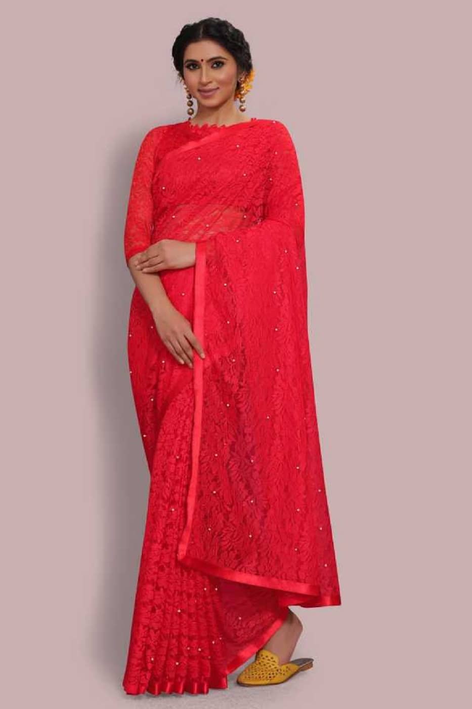 Indy Bliss Brasso Saree With Unstitched Blouse Piece ( Purple ) - Sarees | Buy online on ZillyBuy