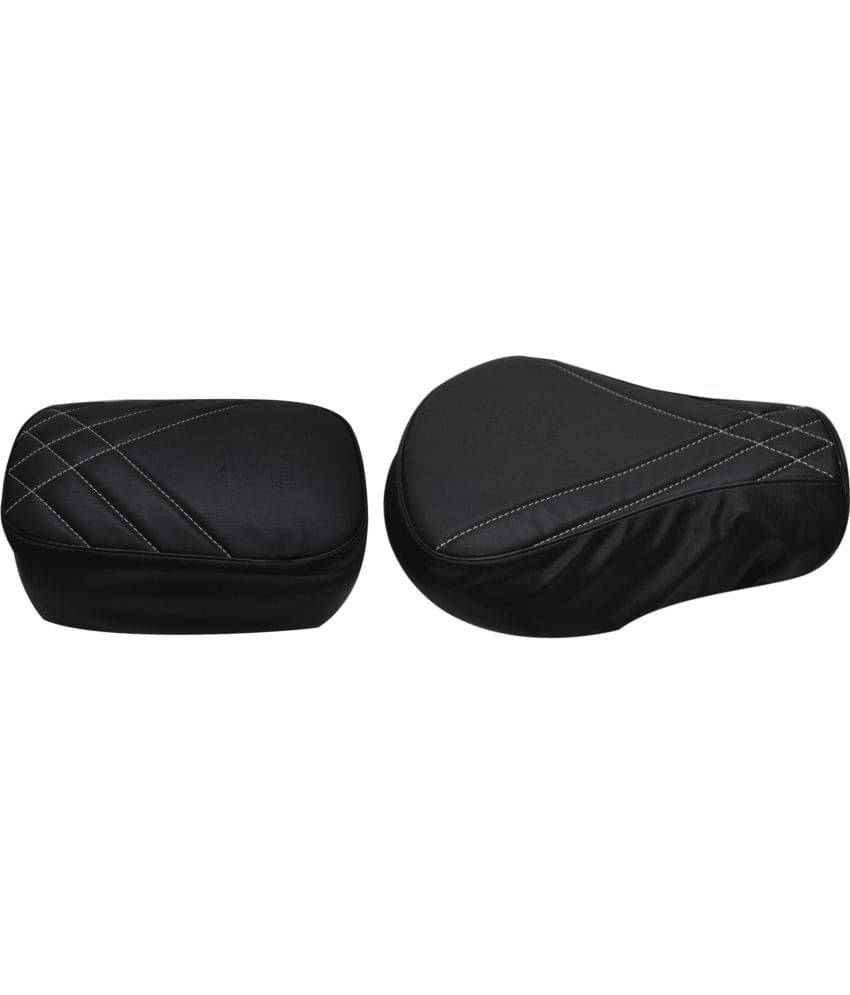     			KOHLI BULLET ACCESSORIES Black with White Thread Lining Seat Cover for Royal Enfield