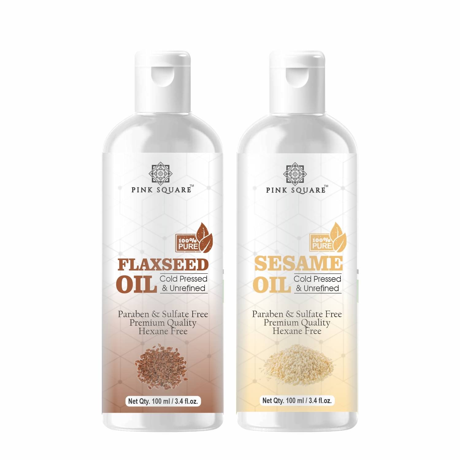 pink square 100% Cold Pressed Flaxseed Oil and Sesame Oil 200 mL Pack of 2 pink square 100% Cold Pressed Flaxseed Oil and Sesame Oil 200 mL Pack of 2