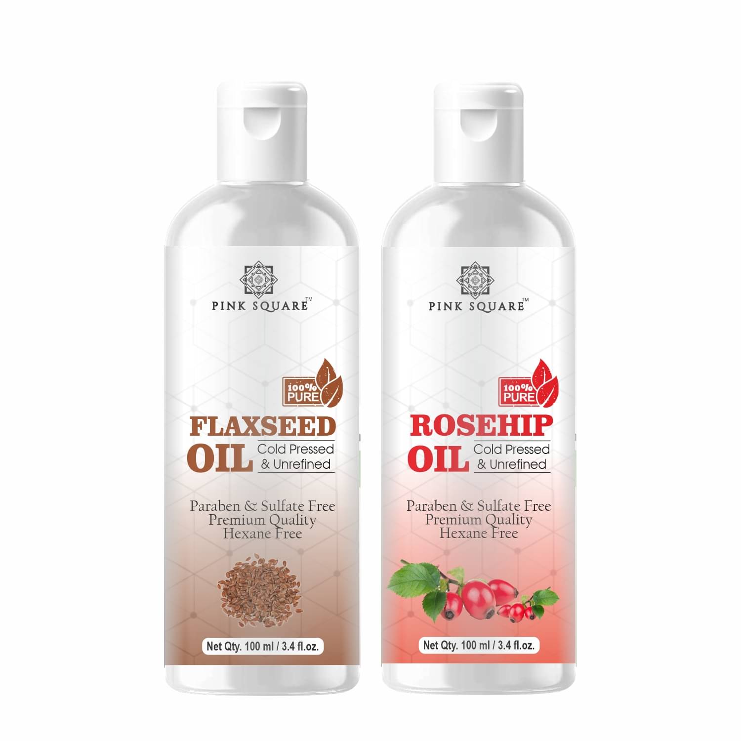 pink square 100% Cold Pressed Flaxseed Oil and Rosehip Oil 200 mL Pack of 2 pink square 100% Cold Pressed Flaxseed Oil and Rosehip Oil 200 mL Pack of 2