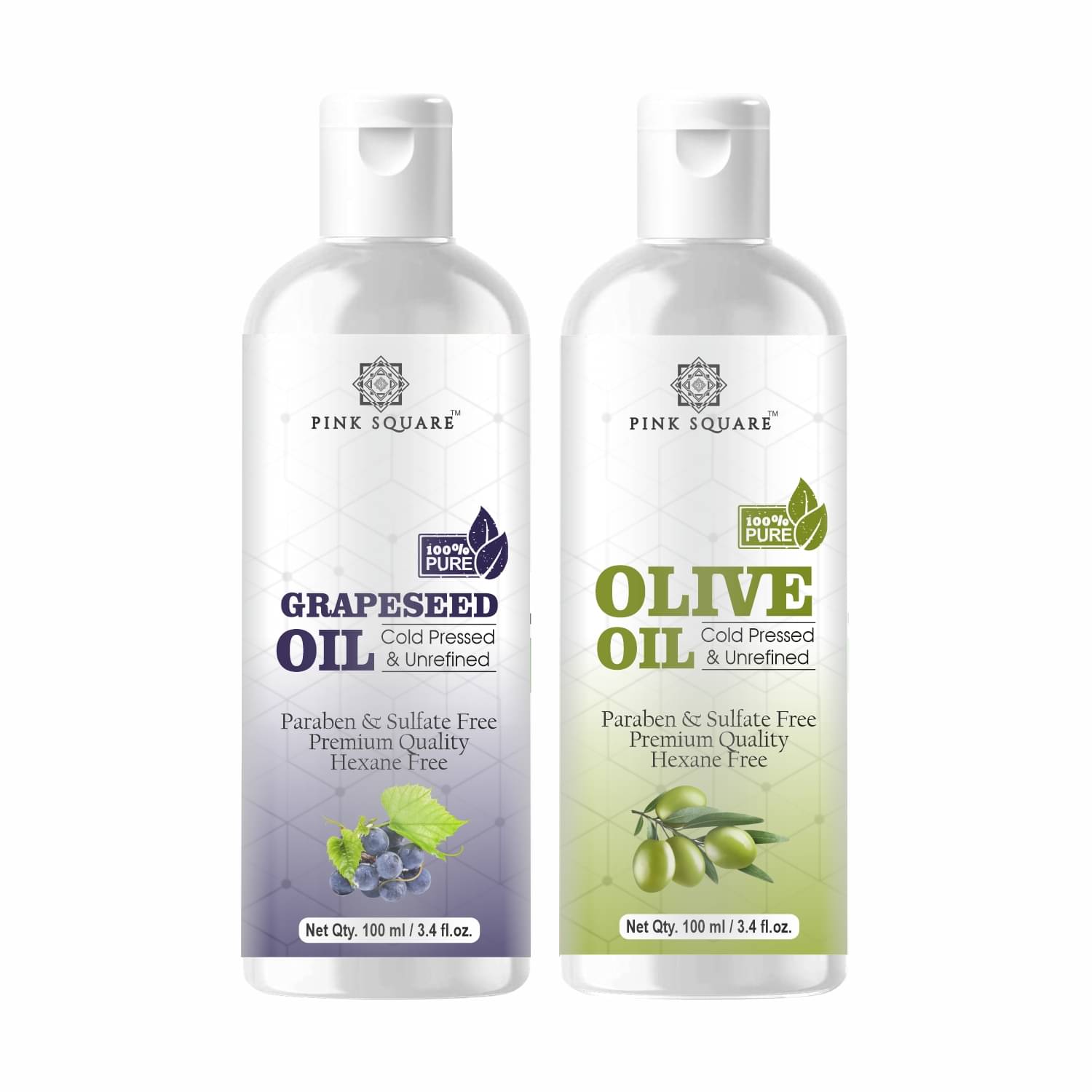 pink square 100% Cold Pressed Grapeseed Oil and Olive Oil 200 mL Pack of 2 pink square 100% Cold Pressed Grapeseed Oil and Olive Oil 200 mL Pack of 2