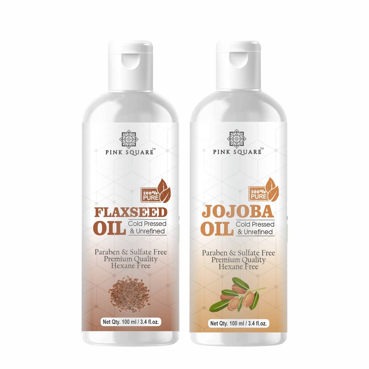 pink square 100% Cold Pressed Flaxseed Oil and Jojoba Oil 200 mL Pack of 2 pink square 100% Cold Pressed Flaxseed Oil and Jojoba Oil 200 mL Pack of 2