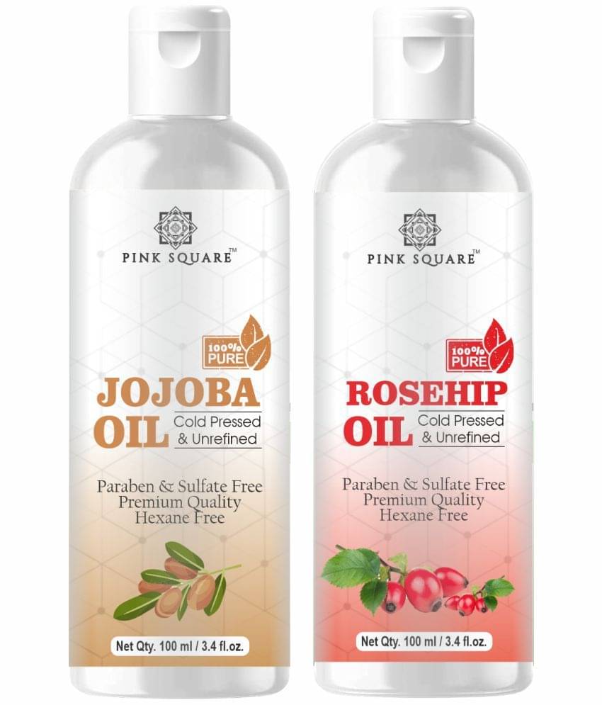 pink square 100% Cold Pressed Jojoba Oil and Rosehip Oil 200 mL Pack of 2 pink square 100% Cold Pressed Jojoba Oil and Rosehip Oil 200 mL Pack of 2