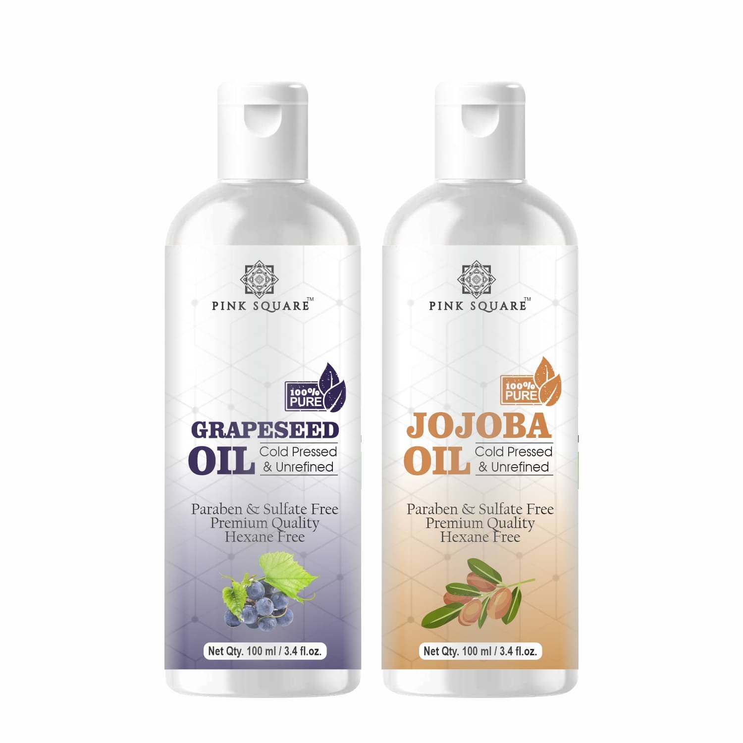 pink square 100% Cold Pressed Grapeseed Oil and Jojoba Oil 200 mL Pack of 2 pink square 100% Cold Pressed Grapeseed Oil and Jojoba Oil 200 mL Pack of 2