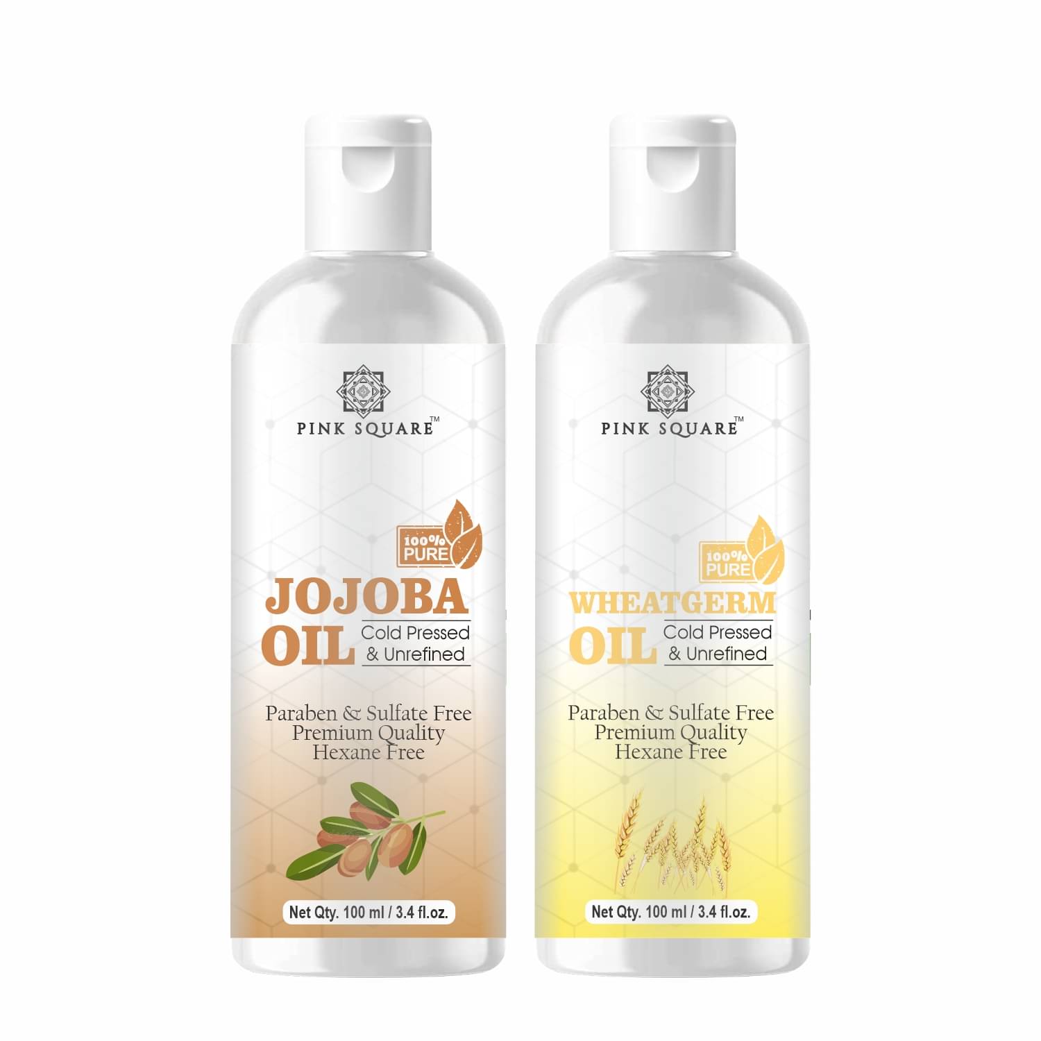 pink square 100% Cold Pressed Jojoba Oil and Wheatgerm Oil 200 mL Pack of 2     			pink square 100% Cold Pressed Jojoba Oil and Wheatgerm Oil 200 mL Pack of 2