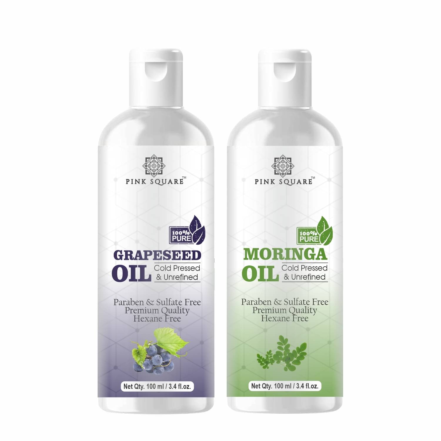 pink square 100% Cold Pressed Grapeseed Oil and Moringa Oil 200 mL Pack of 2 pink square 100% Cold Pressed Grapeseed Oil and Moringa Oil 200 mL Pack of 2