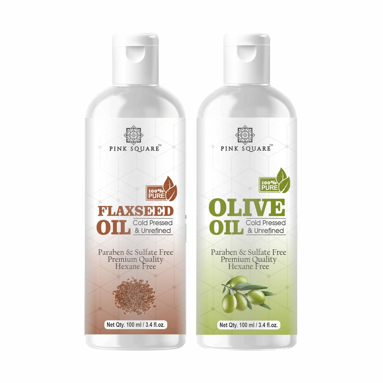 pink square 100% Cold Pressed Flaxseed Oil and Olive Oil 200 mL Pack of 2 pink square 100% Cold Pressed Flaxseed Oil and Olive Oil 200 mL Pack of 2