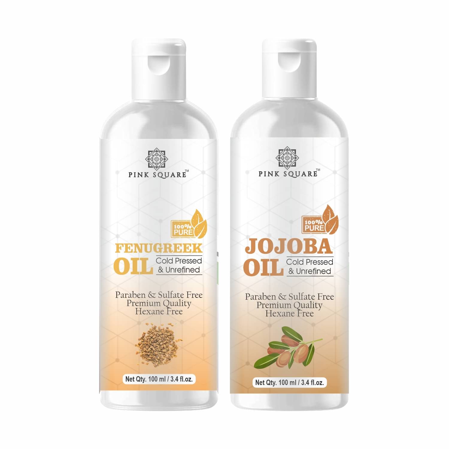 pink square 100% Cold Pressed Fenugreek Oil and Jojoba Oil 200 mL Pack of 2 pink square 100% Cold Pressed Fenugreek Oil and Jojoba Oil 200 mL Pack of 2