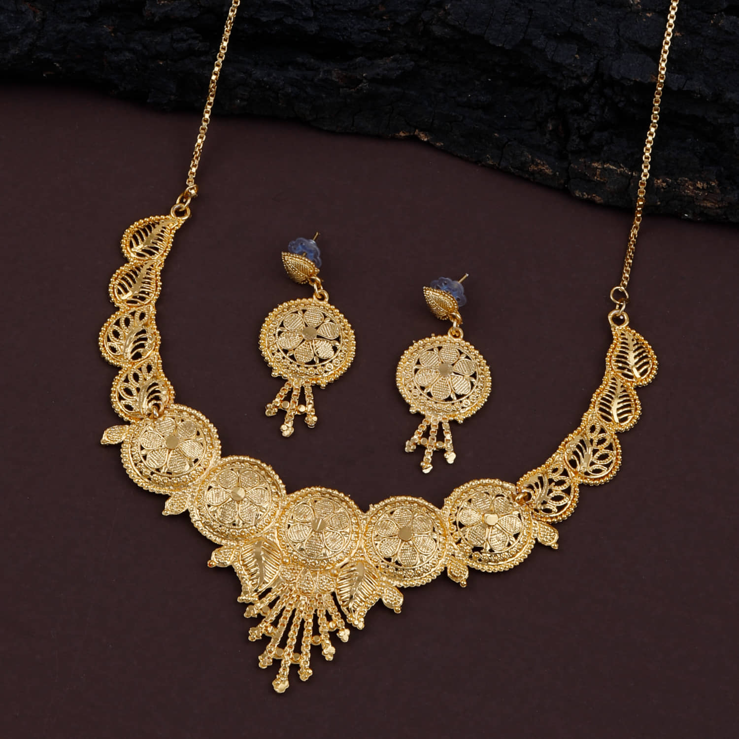 ShreejiHuff Alloy Golden Traditional Necklaces Set