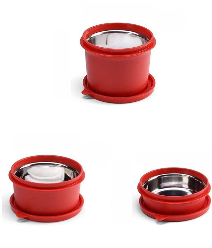     			Oliveware Benny 290,450,600 ml Steel Red Food Container ( Set of 3 )