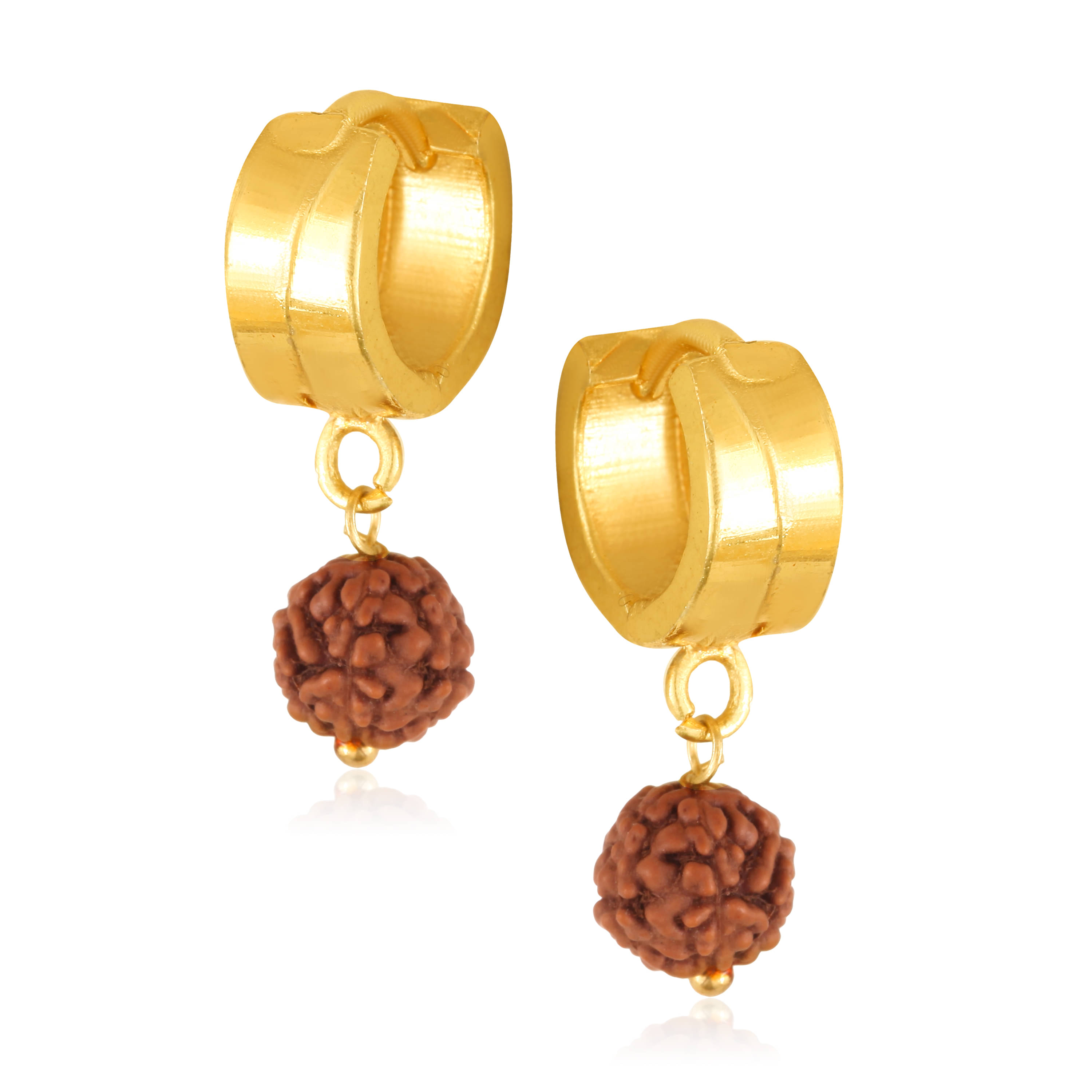     			Vighnaharta Filigree work Gold Plated alloy Hoop Earring Clip on fancy rudraksha stone drop Bali Earring for Women and Girls  [VFJ1568ERG]