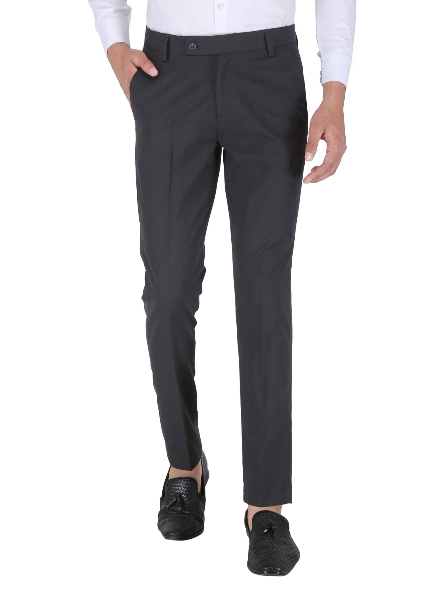     			Playerz Poly Blend Slim -Fit Solid Grey Men's Trousers Single Pack