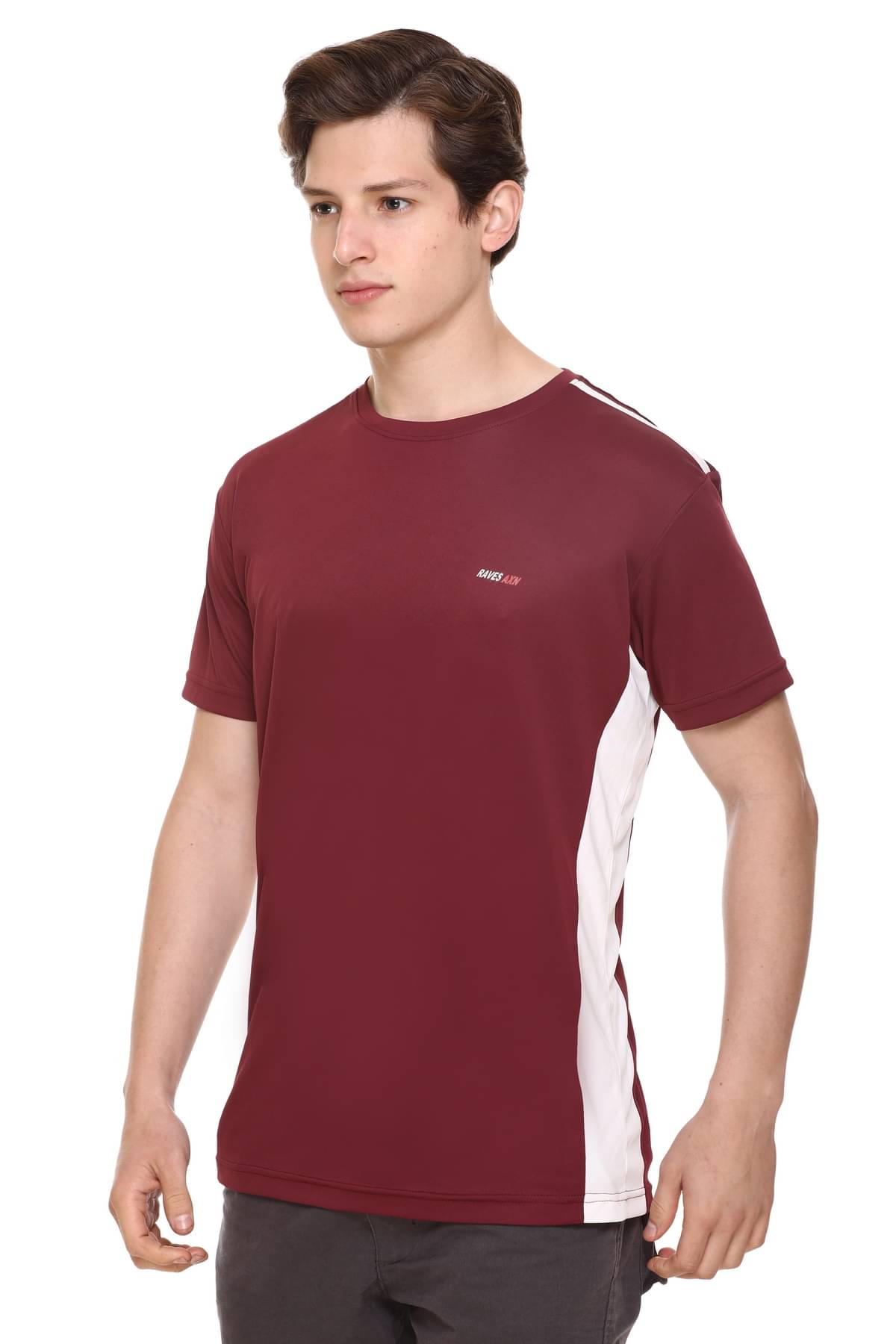     			RF RAVES Polyester Regular Fit Cut Outs Round Half Sleeves Maroon Men T-Shirt Single Pack