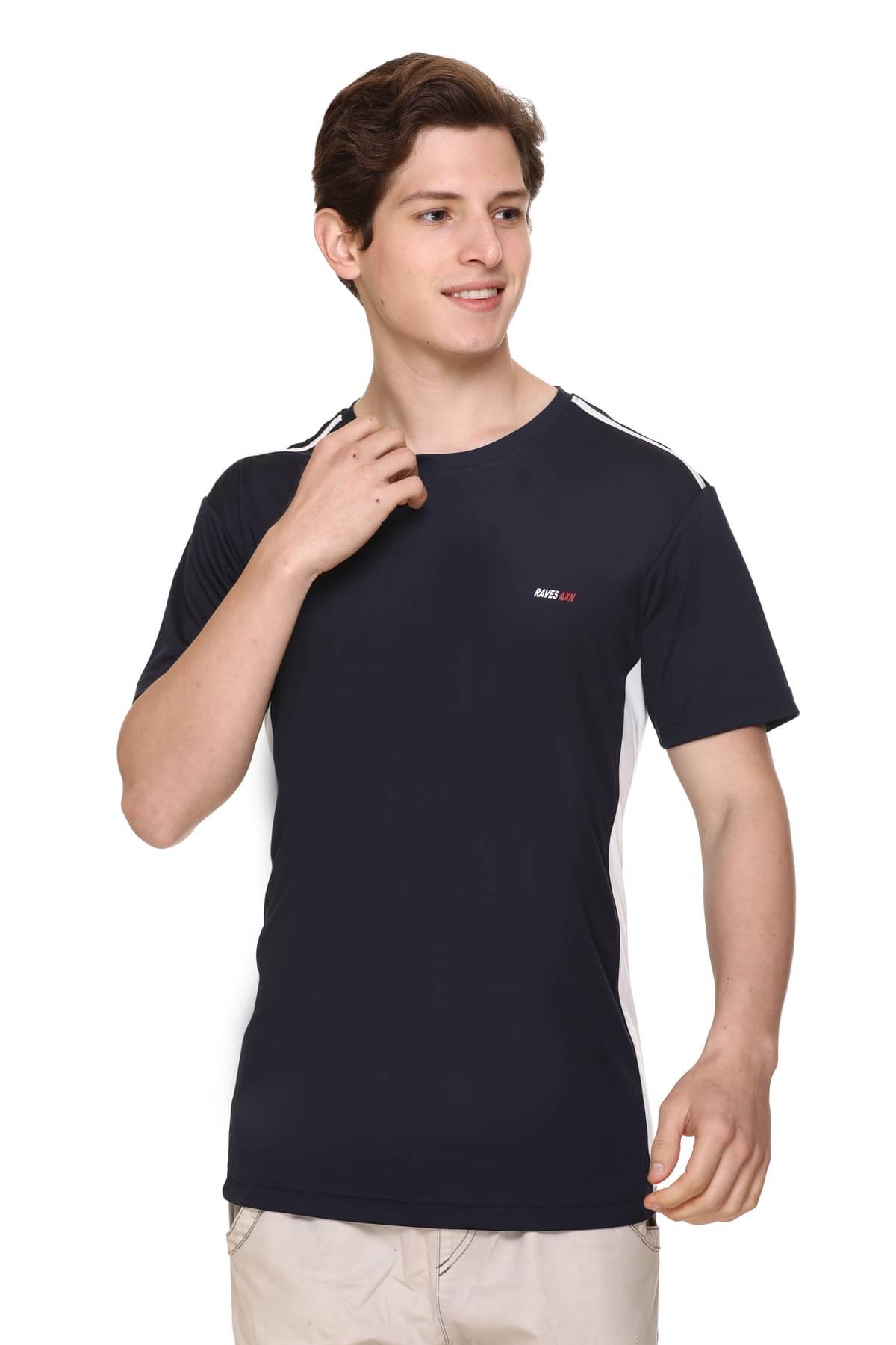     			RF RAVES Polyester Regular Fit Cut Outs Round Half Sleeves Blue Men T-Shirt Single Pack