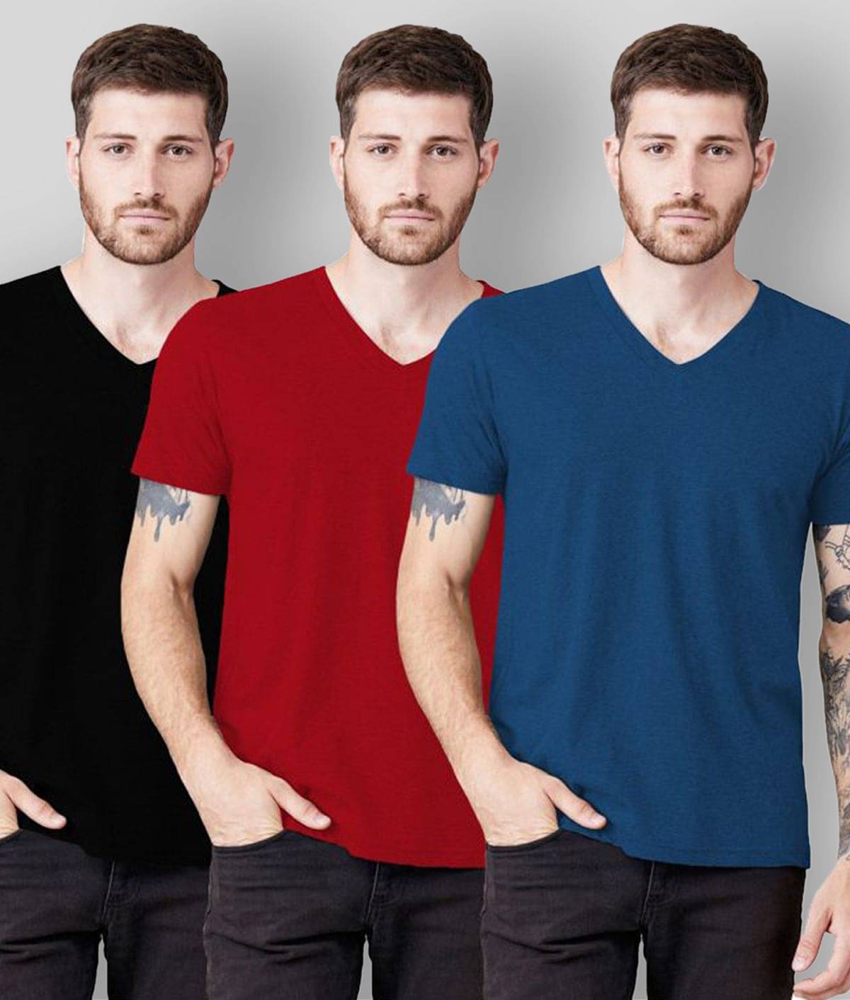     			THE BLAZZE - Multicolor Cotton Slim Fit Men's T-Shirt ( Pack of 3 )