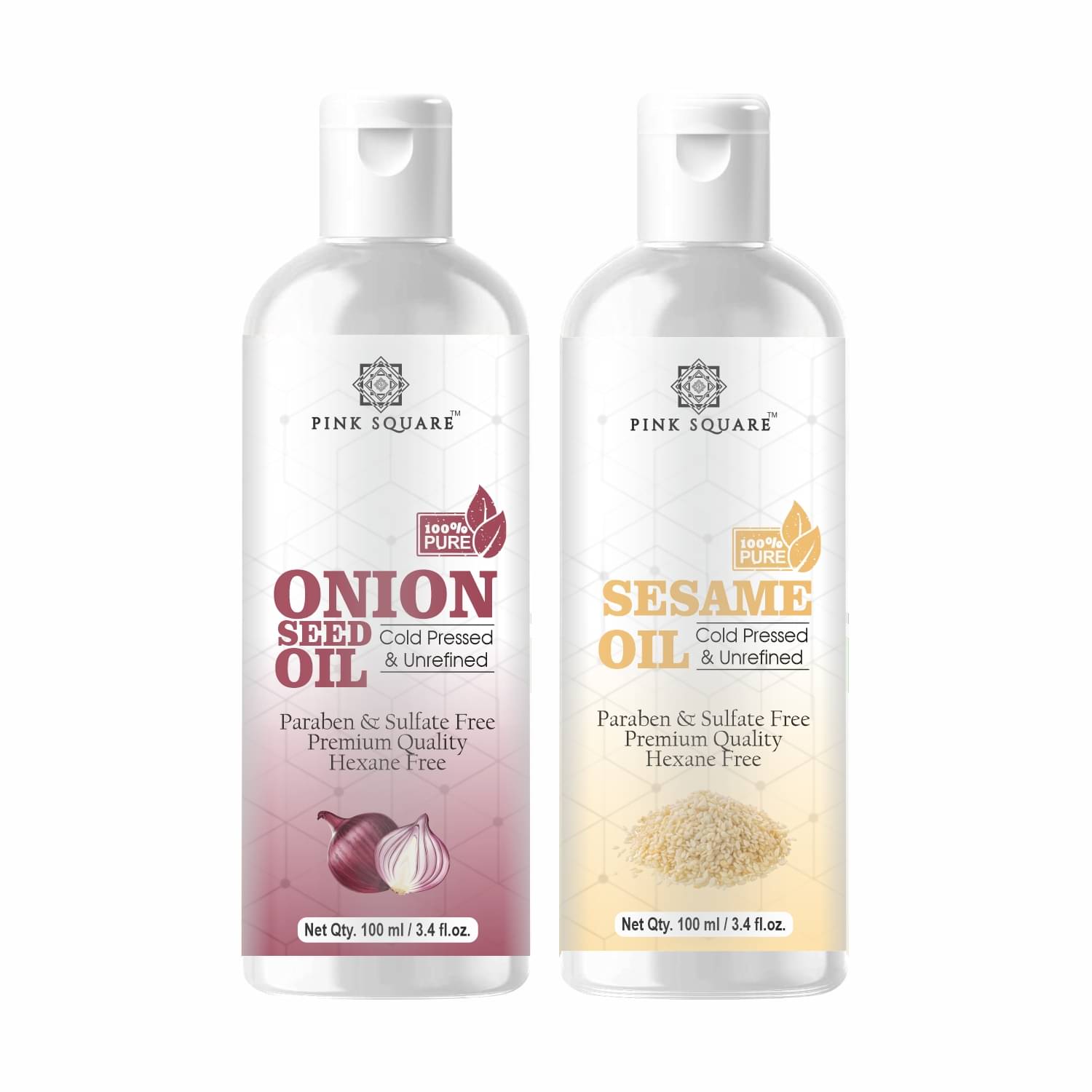 pink square 100% Cold Pressed Onion Oil and Sesame Oil 200 mL Pack of 2 pink square 100% Cold Pressed Onion Oil and Sesame Oil 200 mL Pack of 2