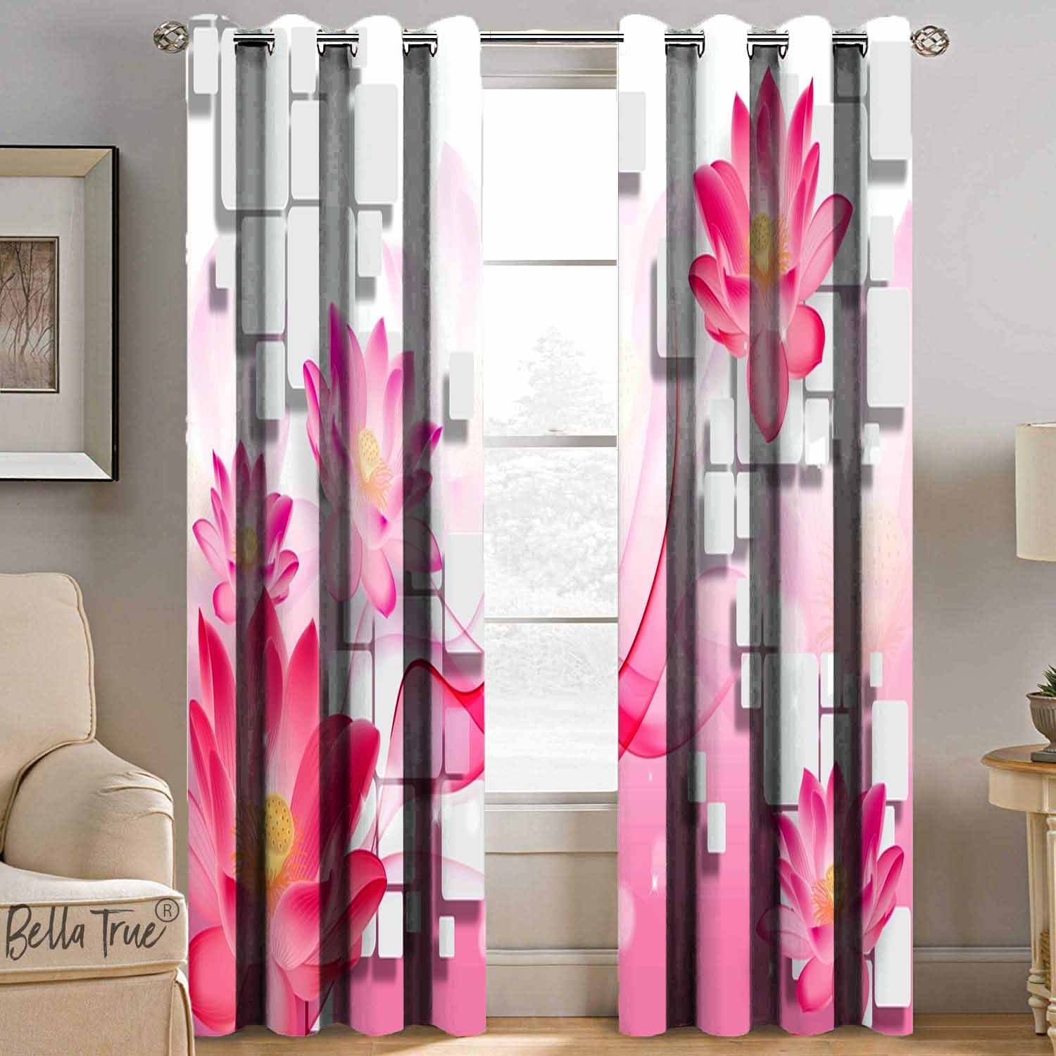     			BELLA TRUE  Set of 2 Door SemiTransparent Eyelet Polyester Multi Color Curtains ( 213 x 113 cm )