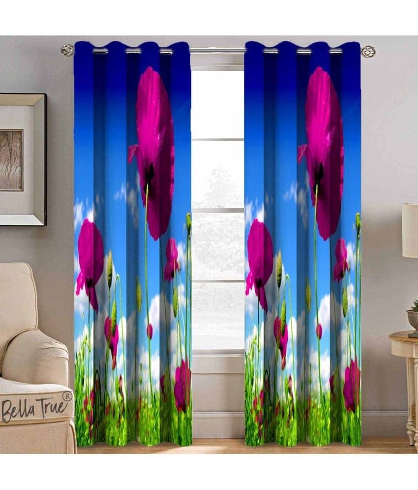     			BELLA TRUE  Set of 2 Door SemiTransparent Eyelet Polyester Multi Color Curtains ( 213 x 113 cm )