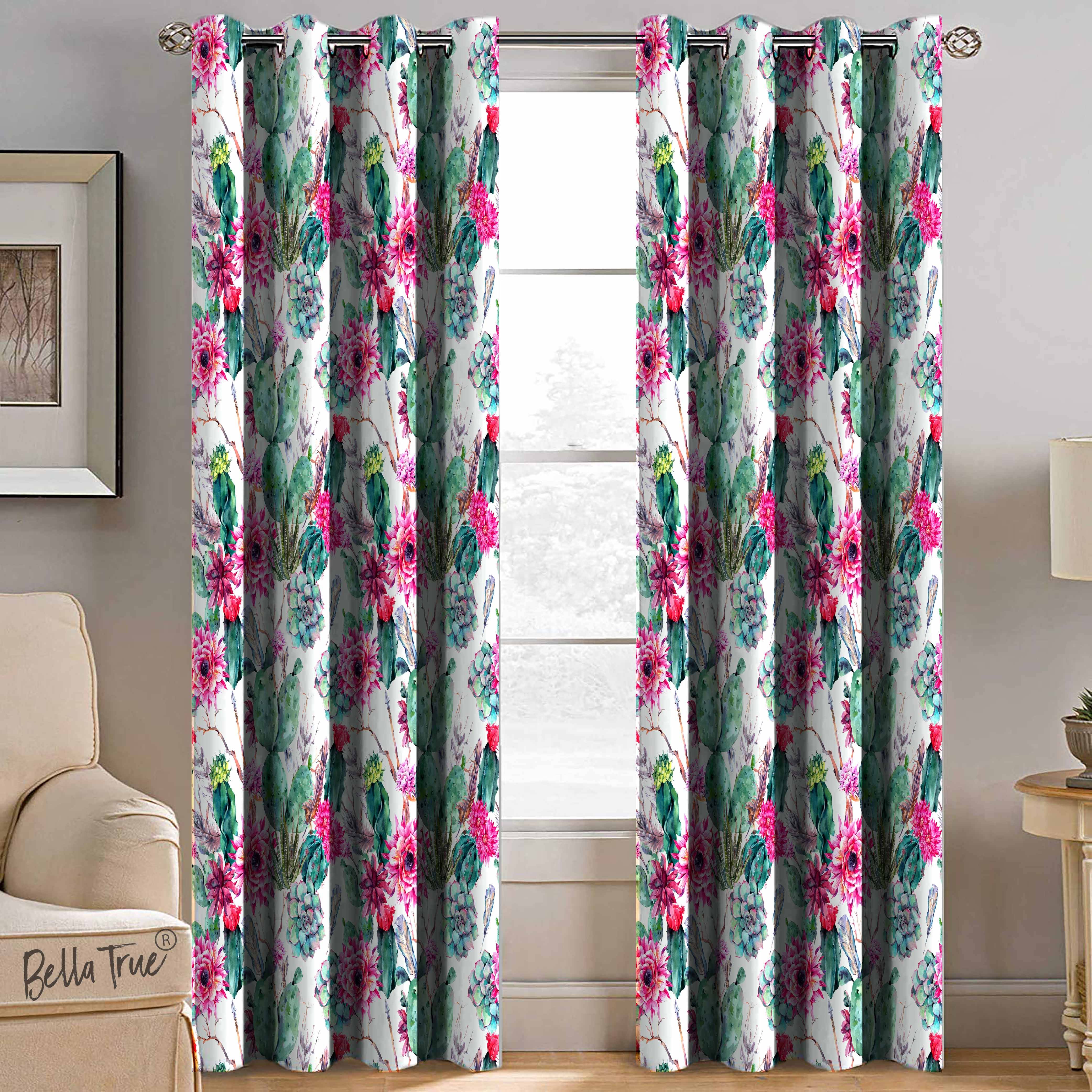 BELLA TRUE Set of 2 Door SemiTransparent Eyelet Polyester Multi Color Curtains ( 213 x 113 cm ) BELLA TRUE Set of 2 Door SemiTransparent Eyelet Polyester Multi Color Curtains ( 213 x 113 cm )