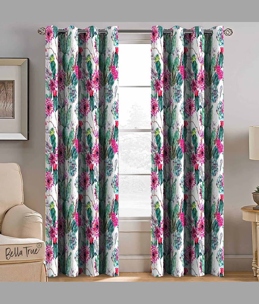BELLA TRUE Set of 2 Door SemiTransparent Eyelet Polyester Multi Color Curtains ( 213 x 113 cm )