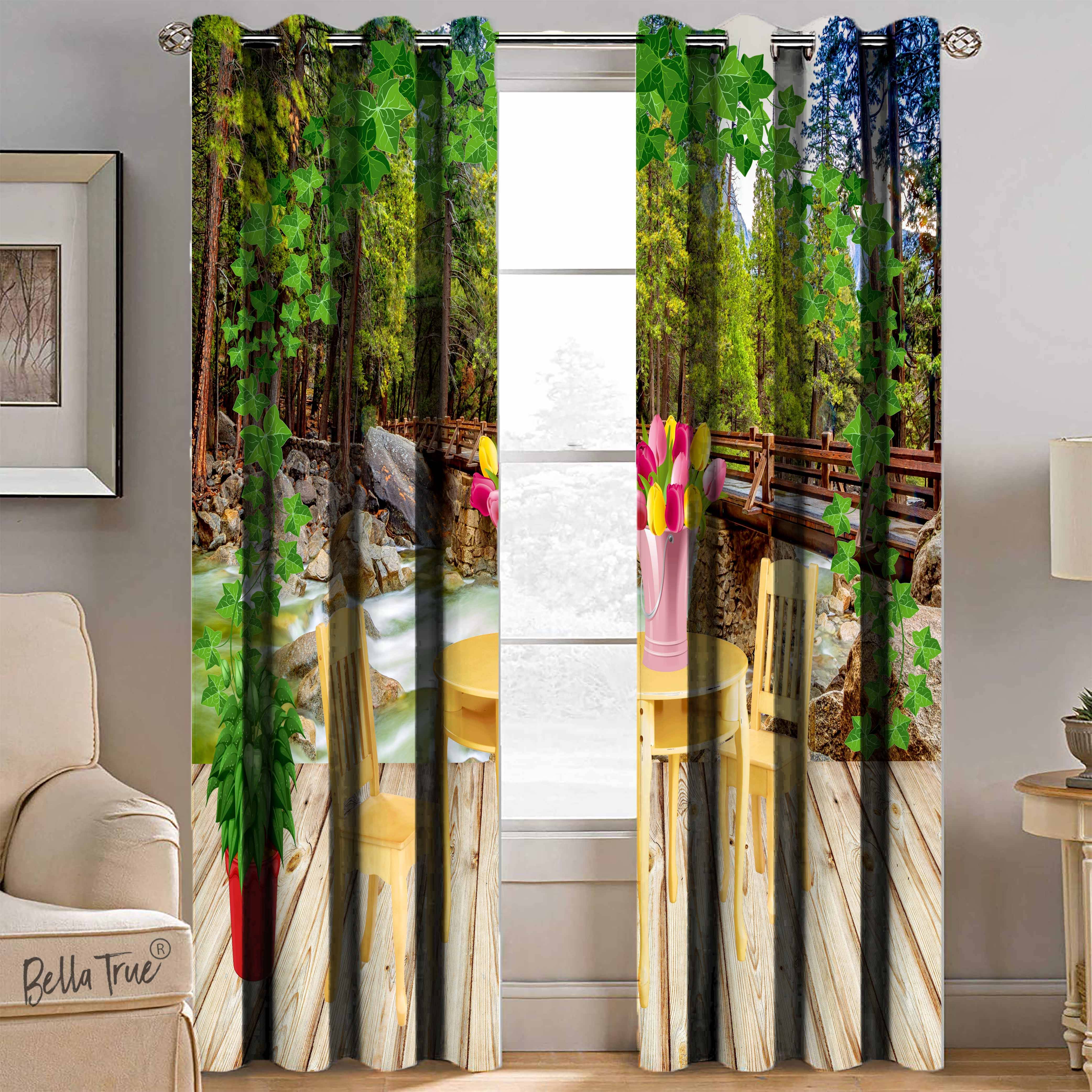 BELLA TRUE  Set of 2 Door SemiTransparent Eyelet Polyester Multi Color Curtains ( 213 x 113 cm )     			BELLA TRUE  Set of 2 Door SemiTransparent Eyelet Polyester Multi Color Curtains ( 213 x 113 cm )