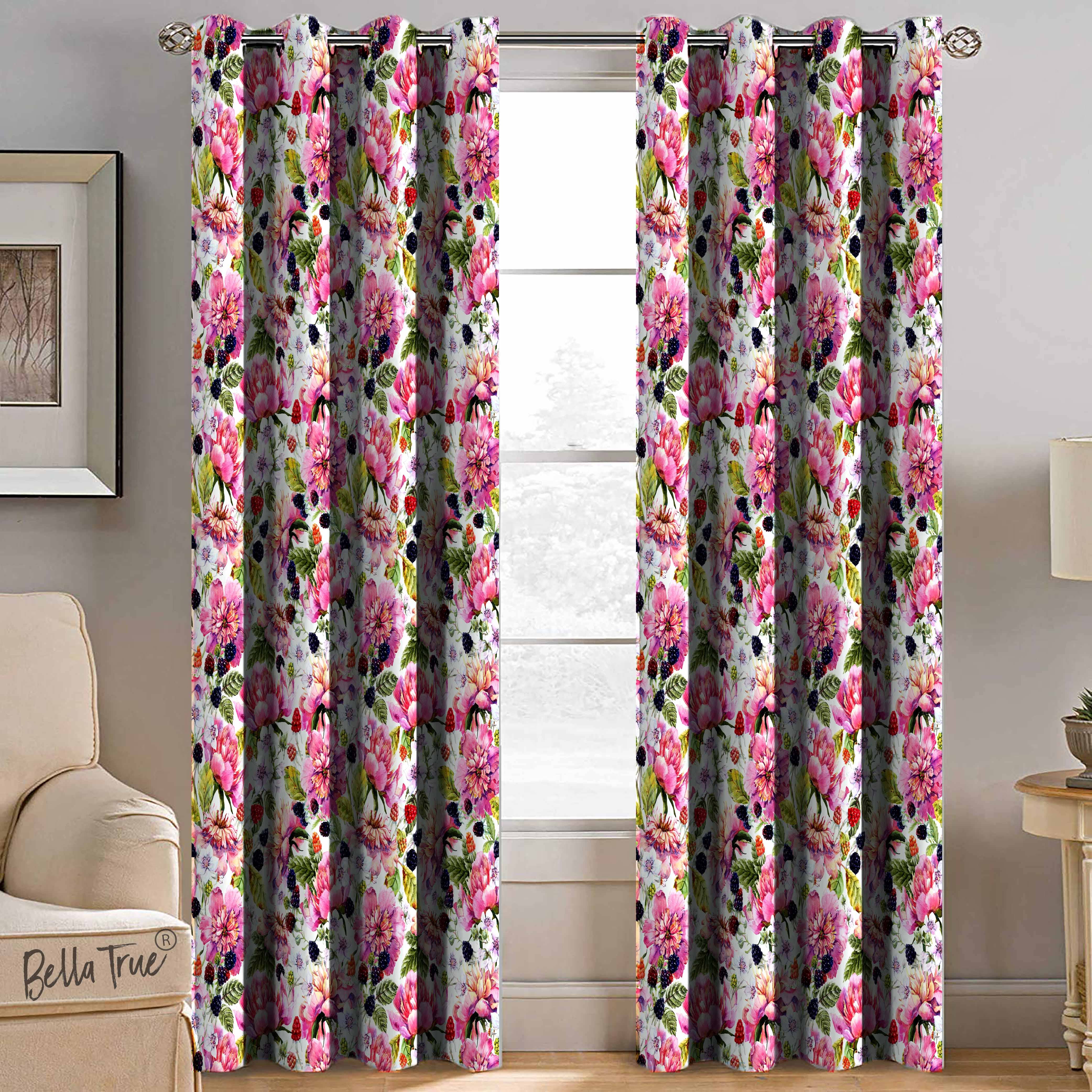 BELLA TRUE  Set of 2 Door SemiTransparent Eyelet Polyester Multi Color Curtains ( 213 x 113 cm )