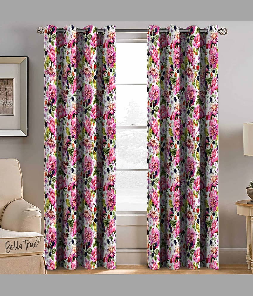 BELLA TRUE Set of 2 Door SemiTransparent Eyelet Polyester Multi Color Curtains ( 213 x 113 cm )