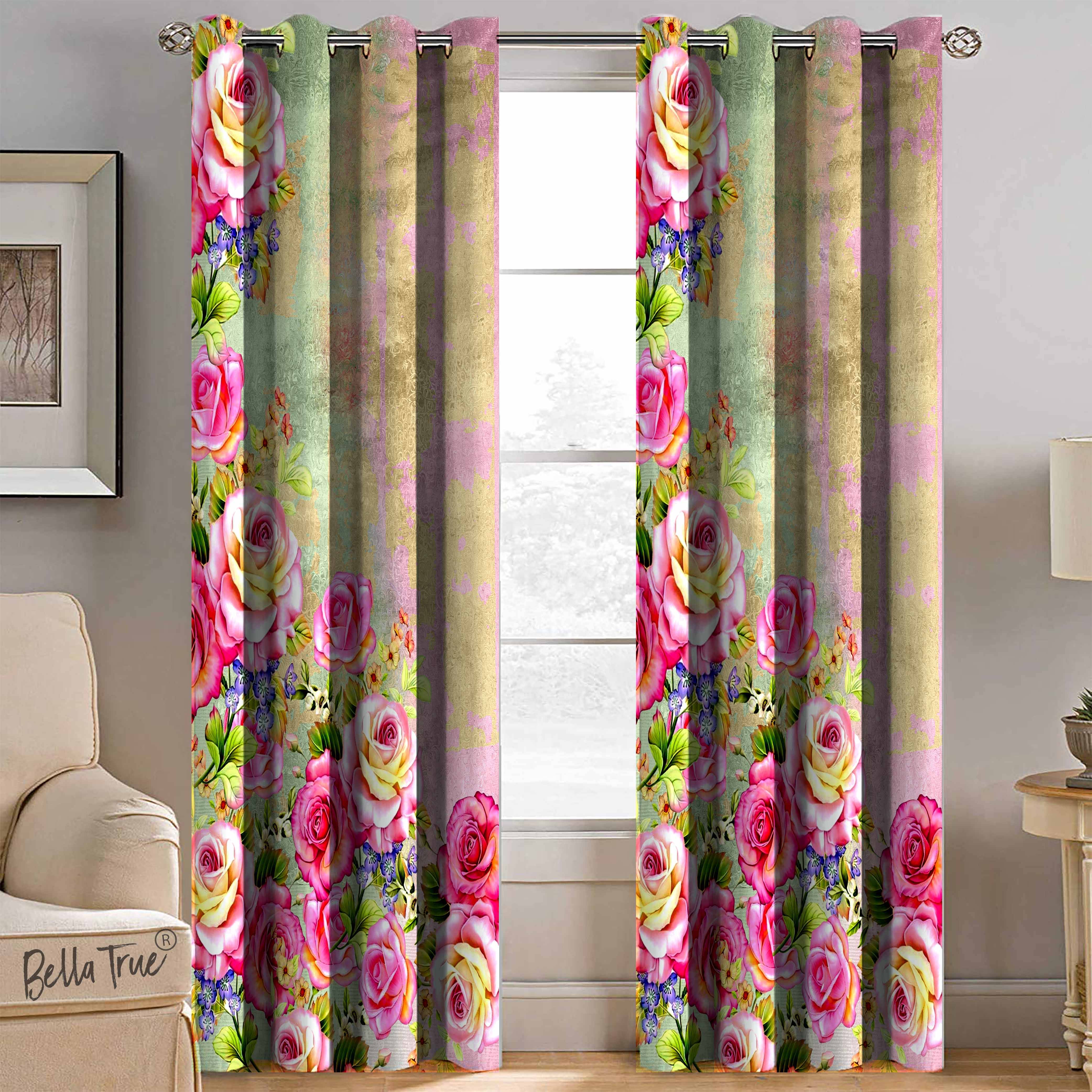     			BELLA TRUE - Set of 2 Door Semi-Transparent Eyelet Polyester Multi Color Curtains ( 213 x 113 cm )