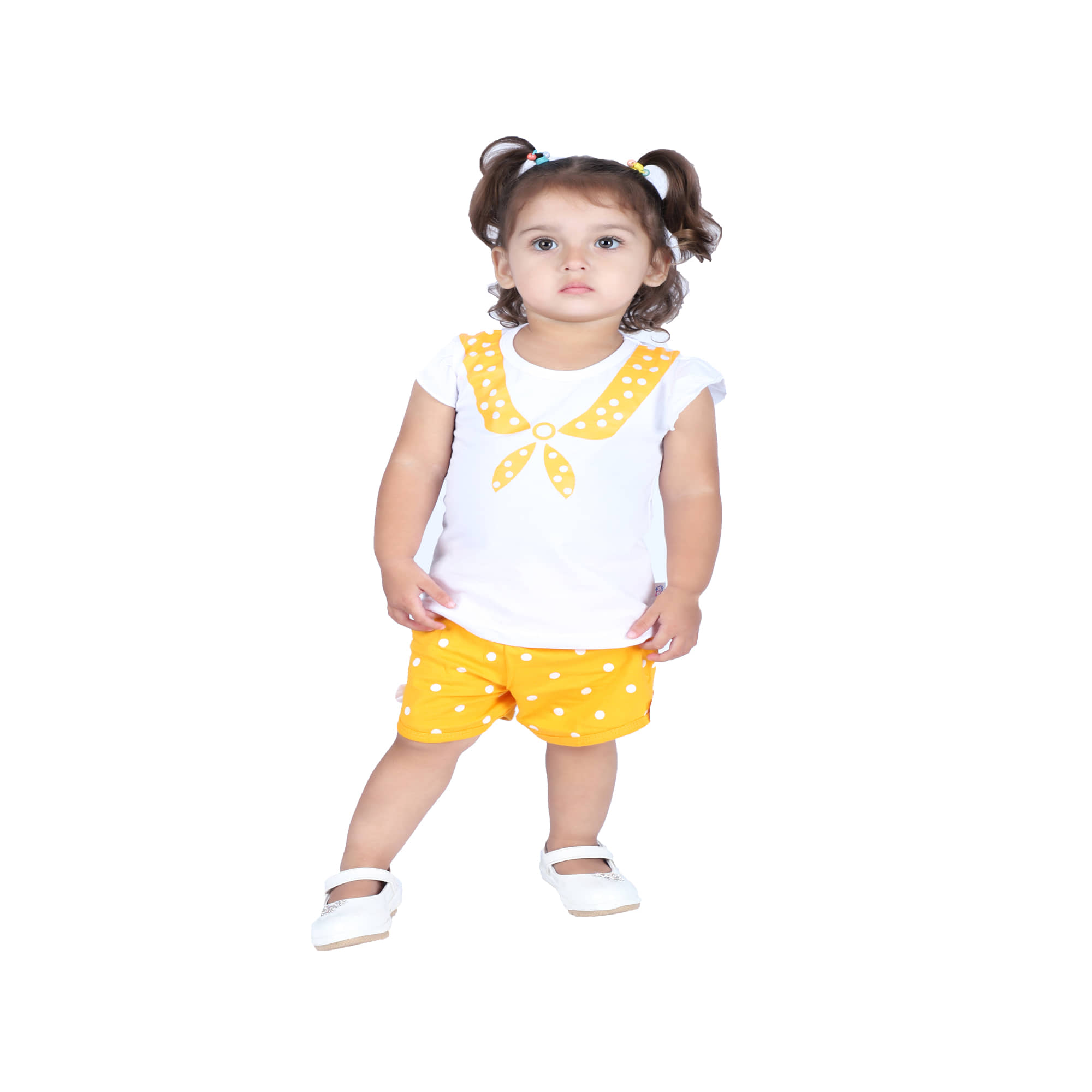CATCUB Baby Girls 100% Cotton T Shirts & Shorts ( Yellow )