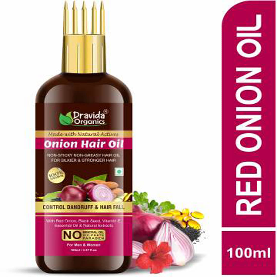 Dravida Organics Onion Black Seed Hair Oil - WITH COMB 100 mL