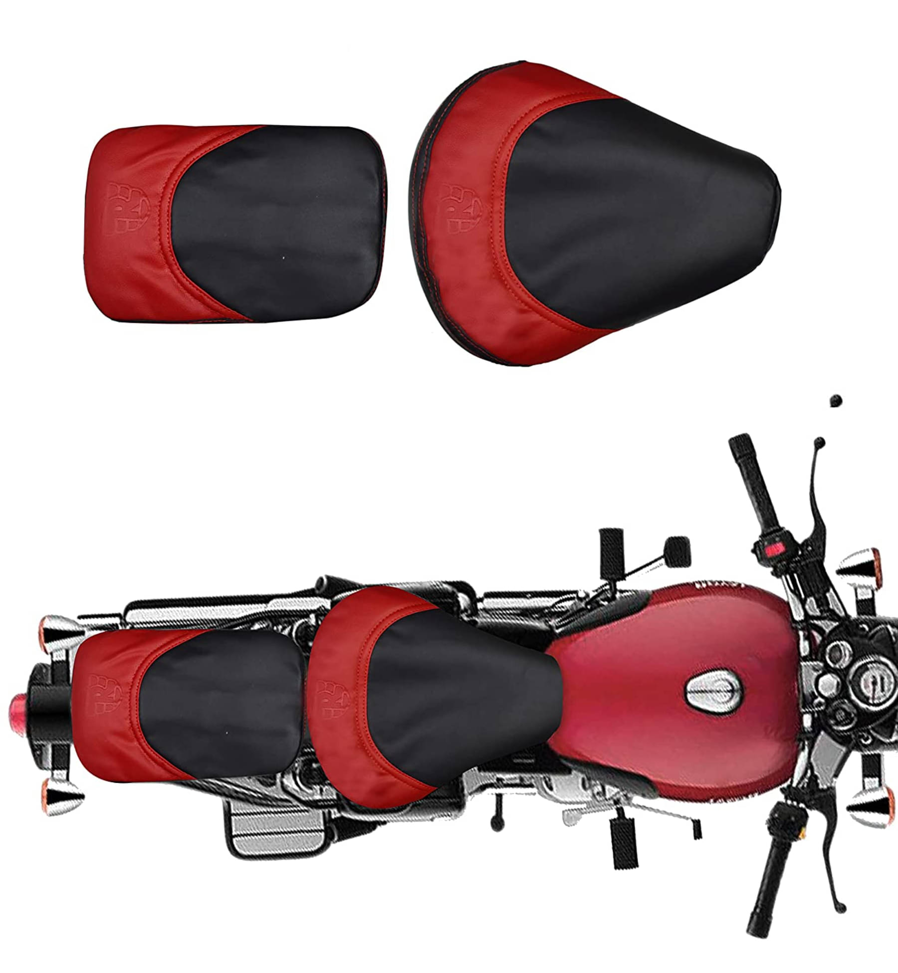 Fancy Seat Cover Black & Red For Royal Enfield Classic , Classic Chrome Fancy Seat Cover Black & Red For Royal Enfield Classic , Classic Chrome