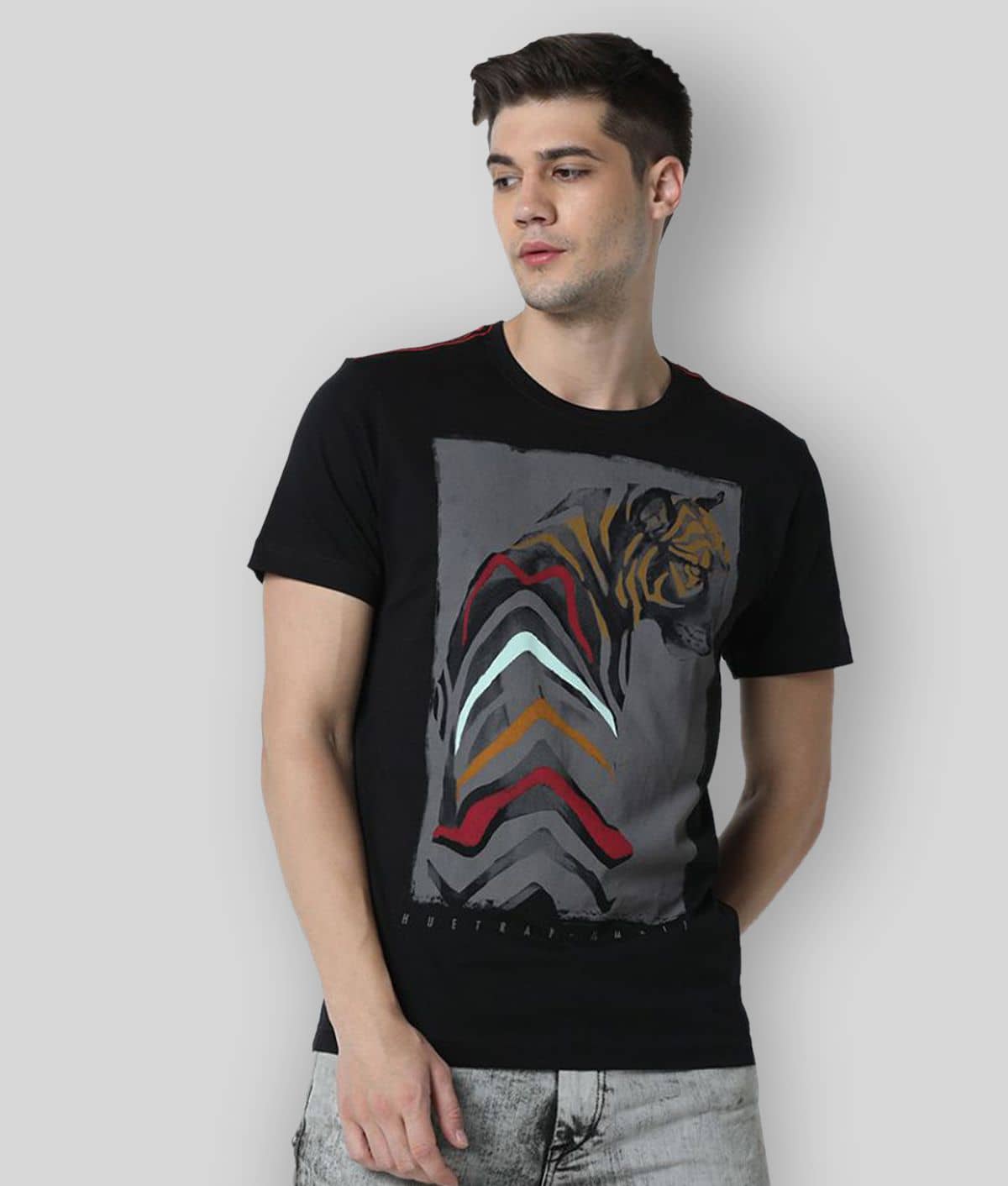 Huetrap Pack of 1 Cotton Regular Fit Men's T-Shirt ( Black )