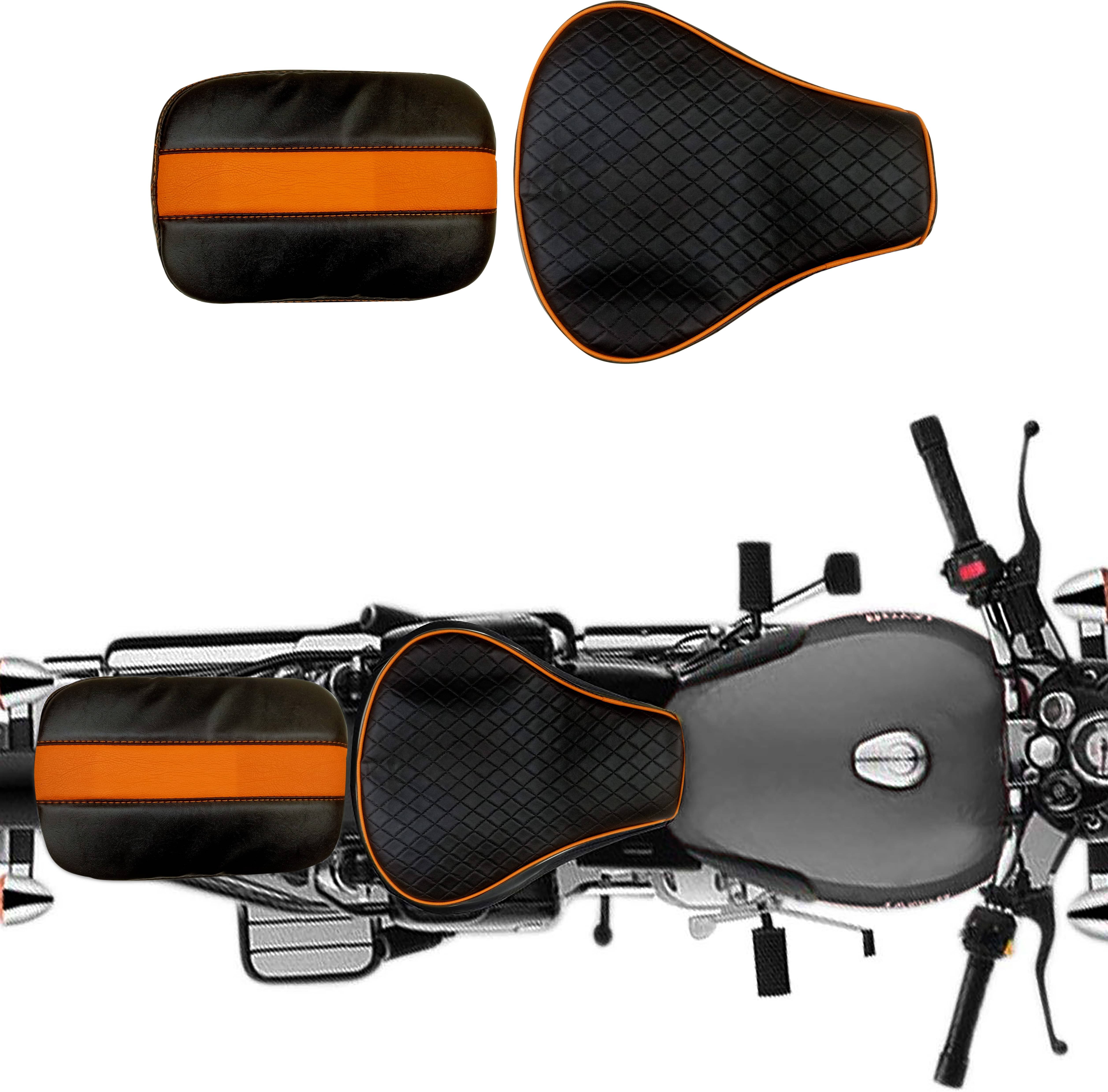     			KOHLI BULLET ACCESSORIES Seat Cover Diamond Style Black & Orange With Extra Foaming For Royal Enfield Classic , Classic 350/500CC