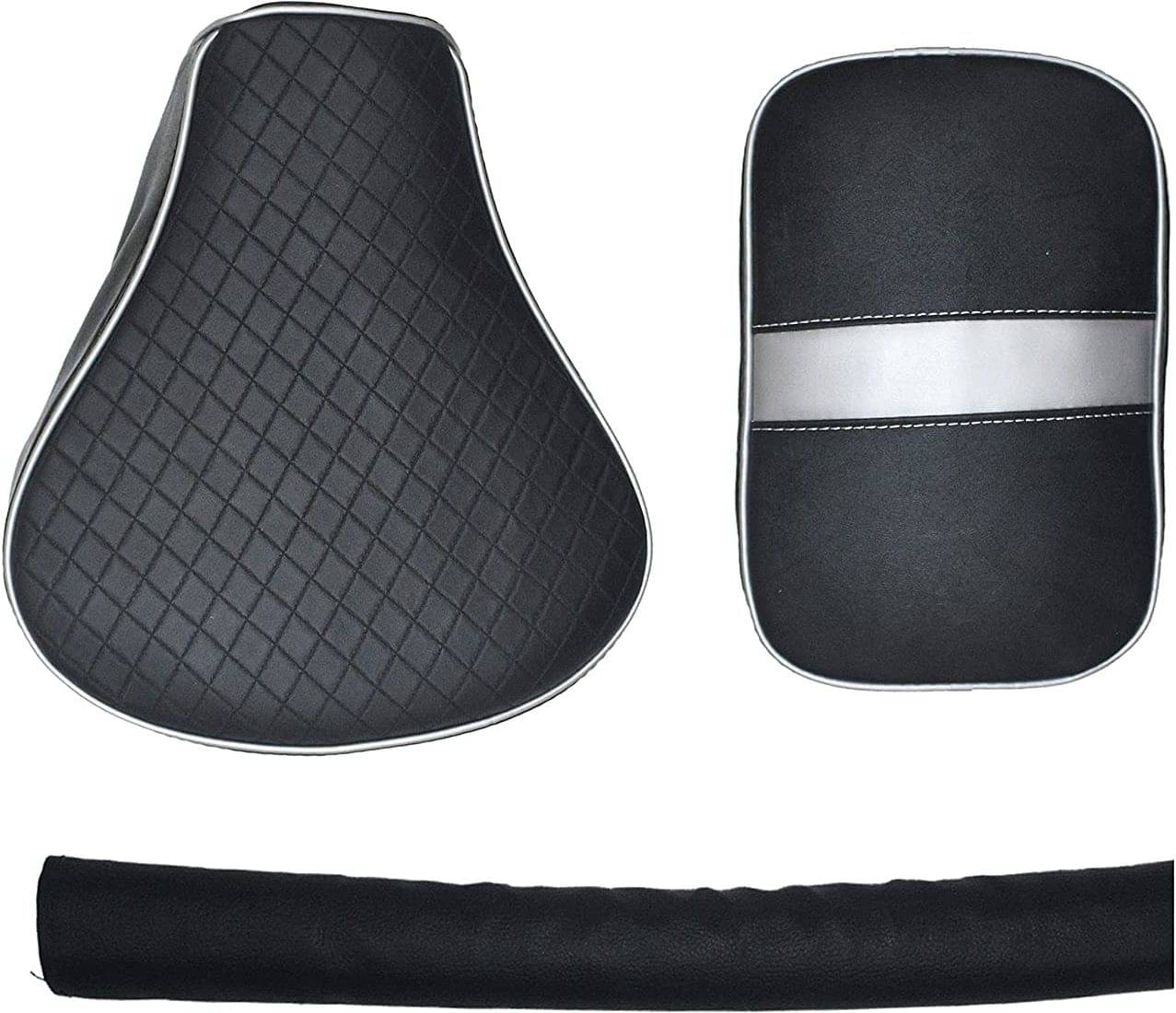 KOHLI BULLET ACCESSORIES Stylish Diamond Cut Design Seat Cover with Back Rest Foam Combo Set for Royal Enfield Classic 350/500cc (Silver with Black) KOHLI BULLET ACCESSORIES Stylish Diamond Cut Design Seat Cover with Back Rest Foam Combo Set for Royal Enfield Classic 350/500cc (Silver with Black)