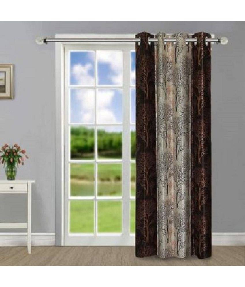 Tanishka Fabs Printed Semi-Transparent Eyelet Door Curtain 7 ft Single -Brown Tanishka Fabs Printed Semi-Transparent Eyelet Door Curtain 7 ft Single -Brown
