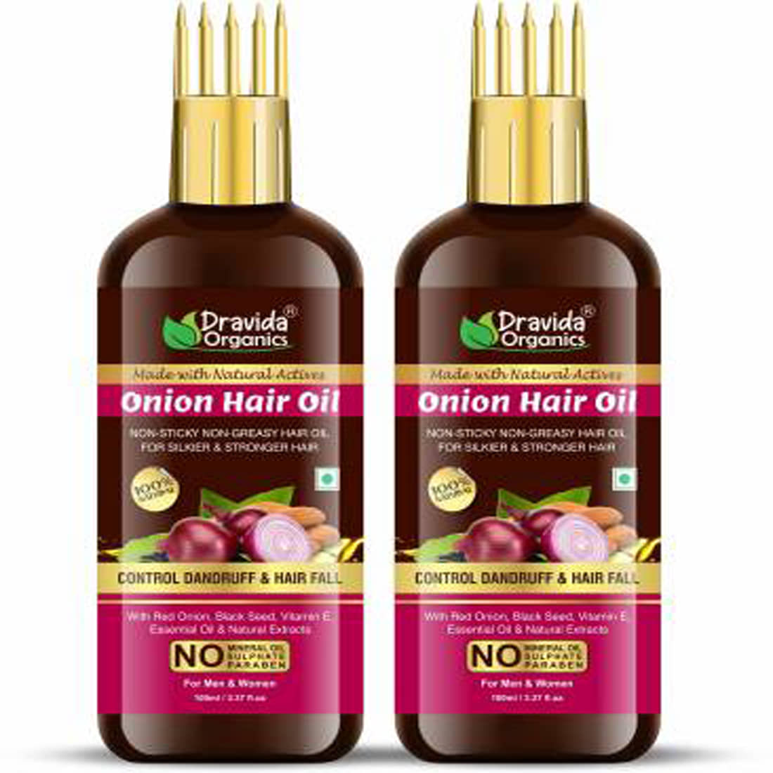 Dravida Organics Onion Black Seed 200 ml HairOil-WITH COMB 200 mL Pack of 2