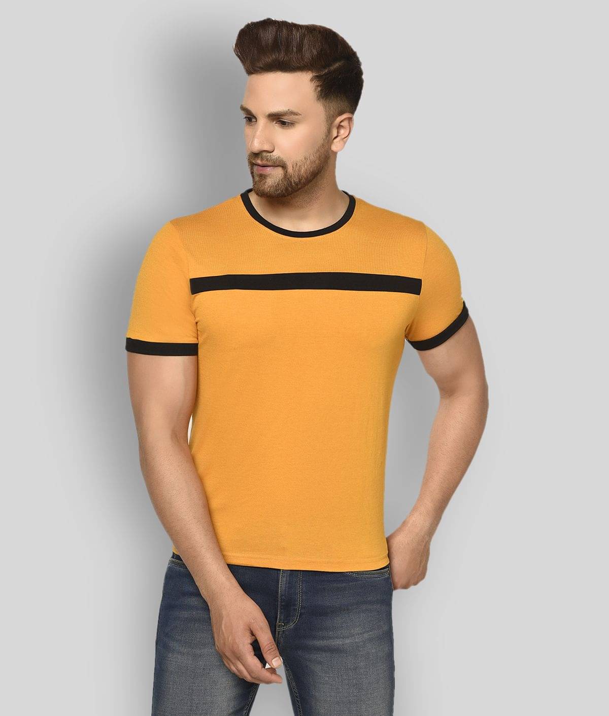Glito Pack of 1 Cotton Blend Regular Fit Men's T-Shirt ( Yellow ) Glito Pack of 1 Cotton Blend Regular Fit Men's T-Shirt ( Yellow )