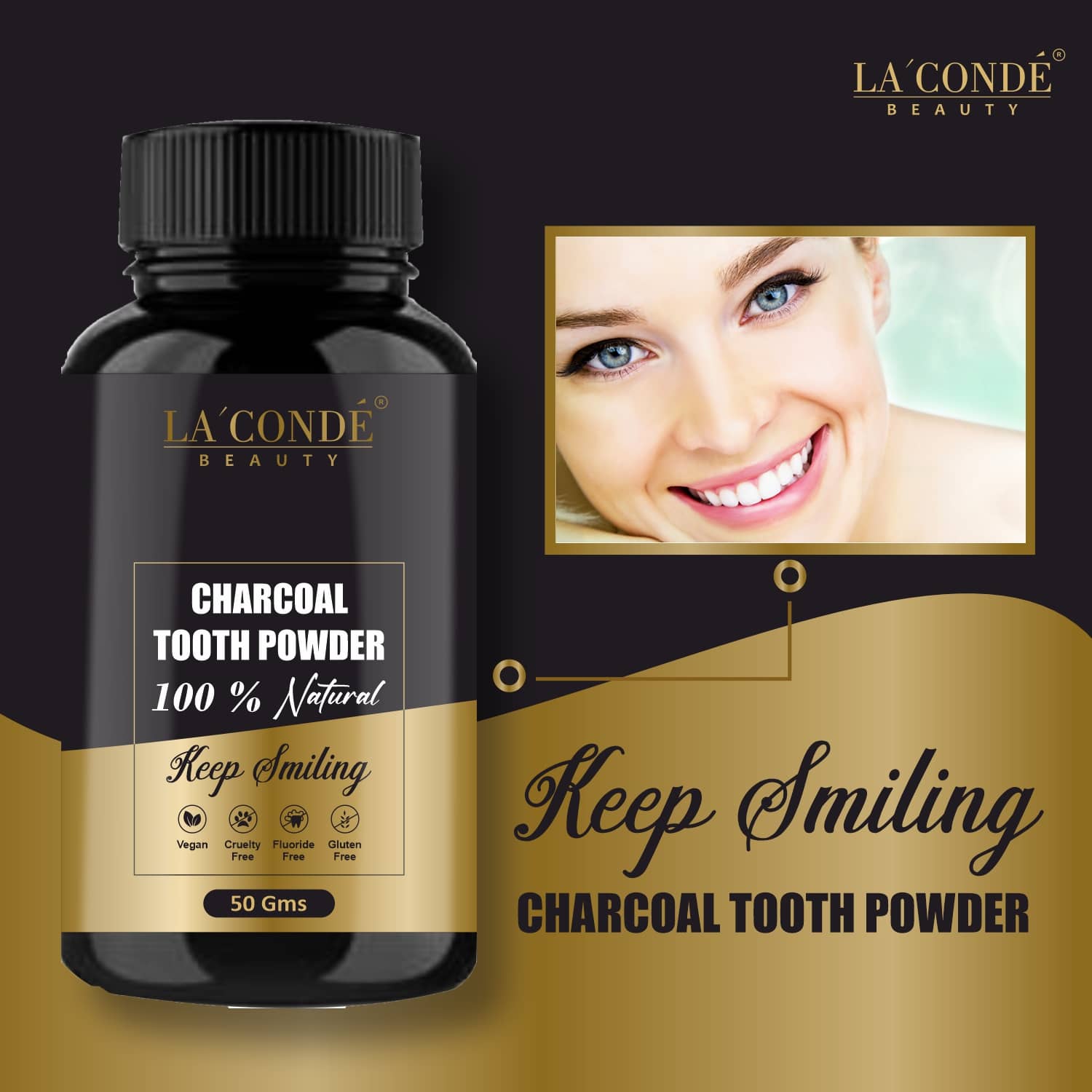 Laconde Beauty Teeth Whitening Charcoal Tooth Powder- - To Remove Stains and darkness of teeths Toothpaste 50 gm