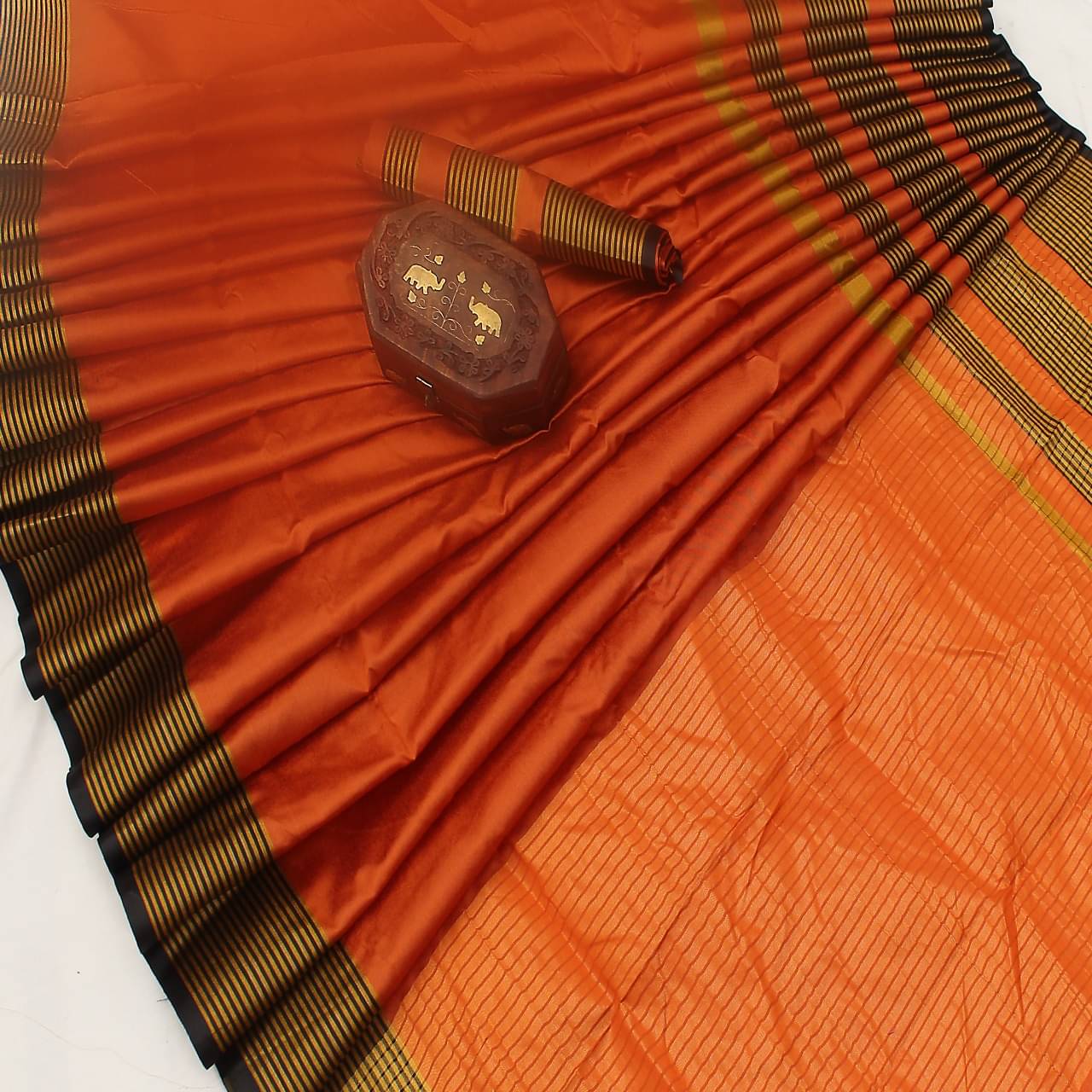 NightBlue Cotton Solid Saree With Unstitched Blouse Piece ( Orange ) NightBlue Cotton Solid Saree With Unstitched Blouse Piece ( Orange )
