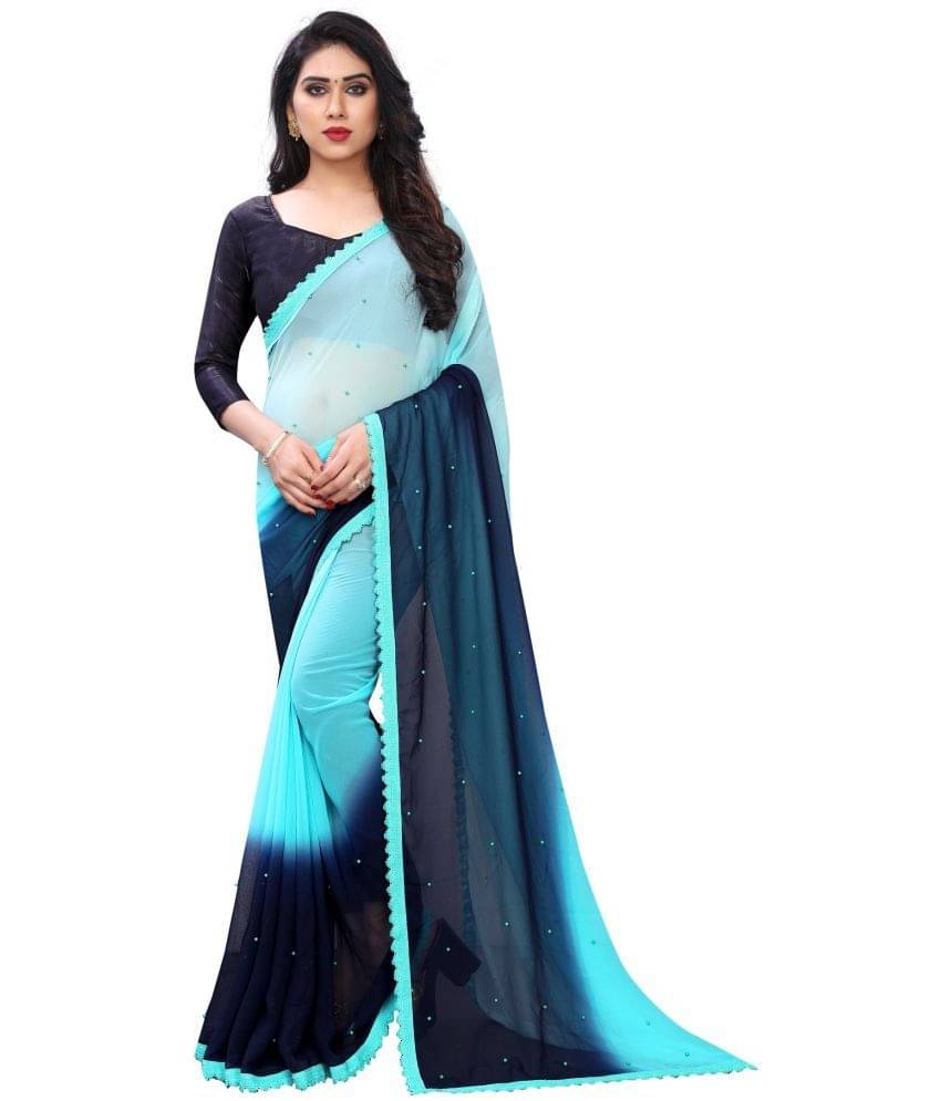     			PRIHAL ART Georgette Solid Saree With Unstitched Blouse Piece ( Blue )