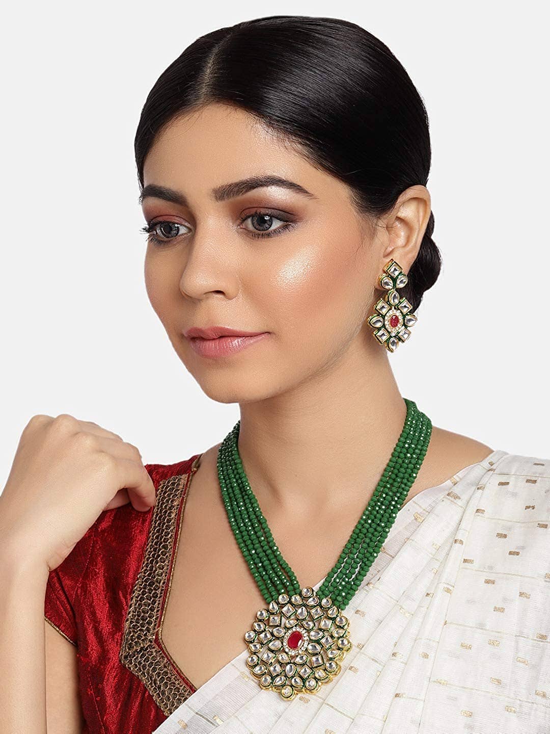 PUJVI - Green Alloy Necklace Set ( Pack of 1 )