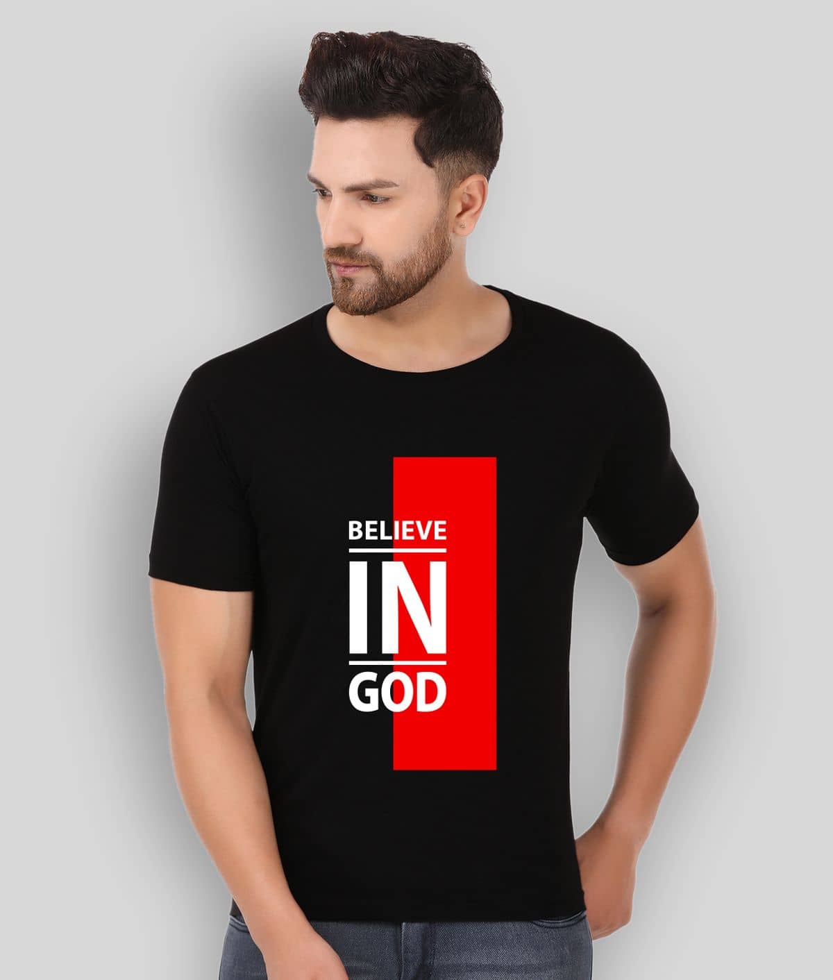 Prabhu Bhakti Pack of 1 Cotton Blend Regular Fit Men's T-Shirt ( Black )