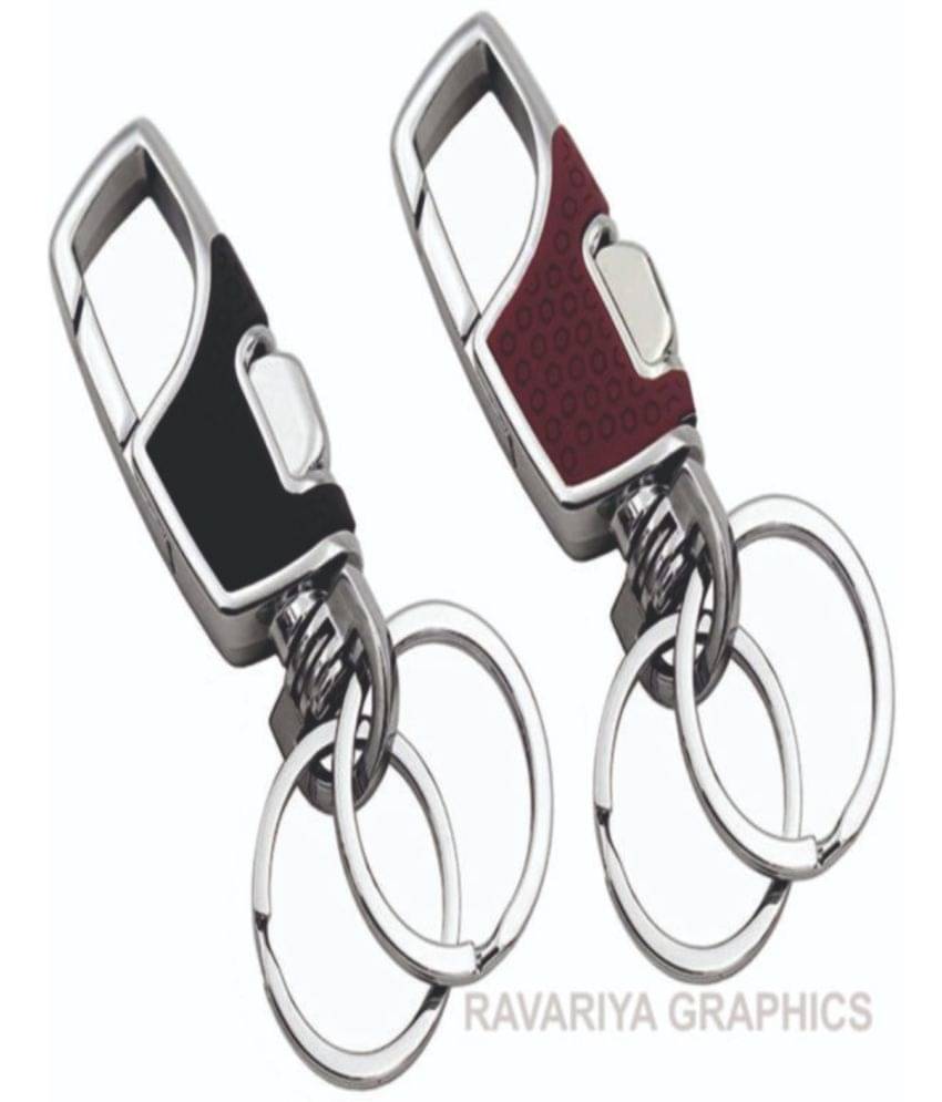 RAVARIYA GRAPHICS Hook Locking Double Rings Metal and Leather Keychain RAVARIYA GRAPHICS Hook Locking Double Rings Metal and Leather Keychain