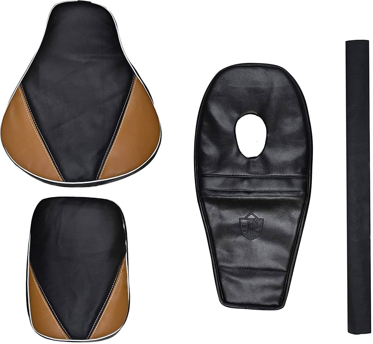 KOHLI BULLET ACCESSORIES Bullet Shine Black & Tan Seat Cover with Tank Cover +Back Rest Foam Combo Set for Classic 350/500cc KOHLI BULLET ACCESSORIES Bullet Shine Black & Tan Seat Cover with Tank Cover +Back Rest Foam Combo Set for Classic 350/500cc
