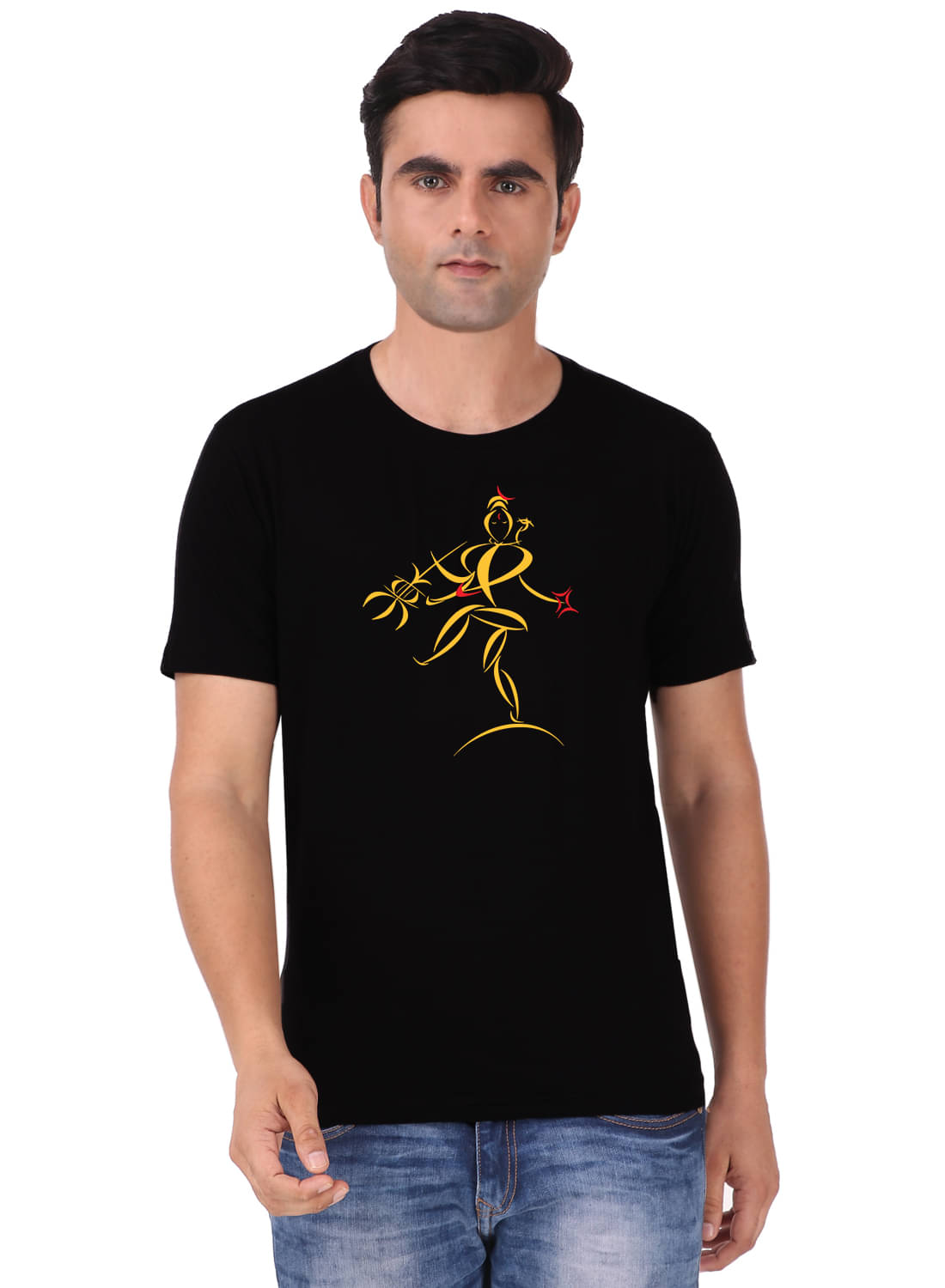Prabhu Bhakti 100 Percent Cotton Regular Fit Printed Round Half Sleeves Black Men T-Shirt     			Prabhu Bhakti 100 Percent Cotton Regular Fit Printed Round Half Sleeves Black Men T-Shirt
