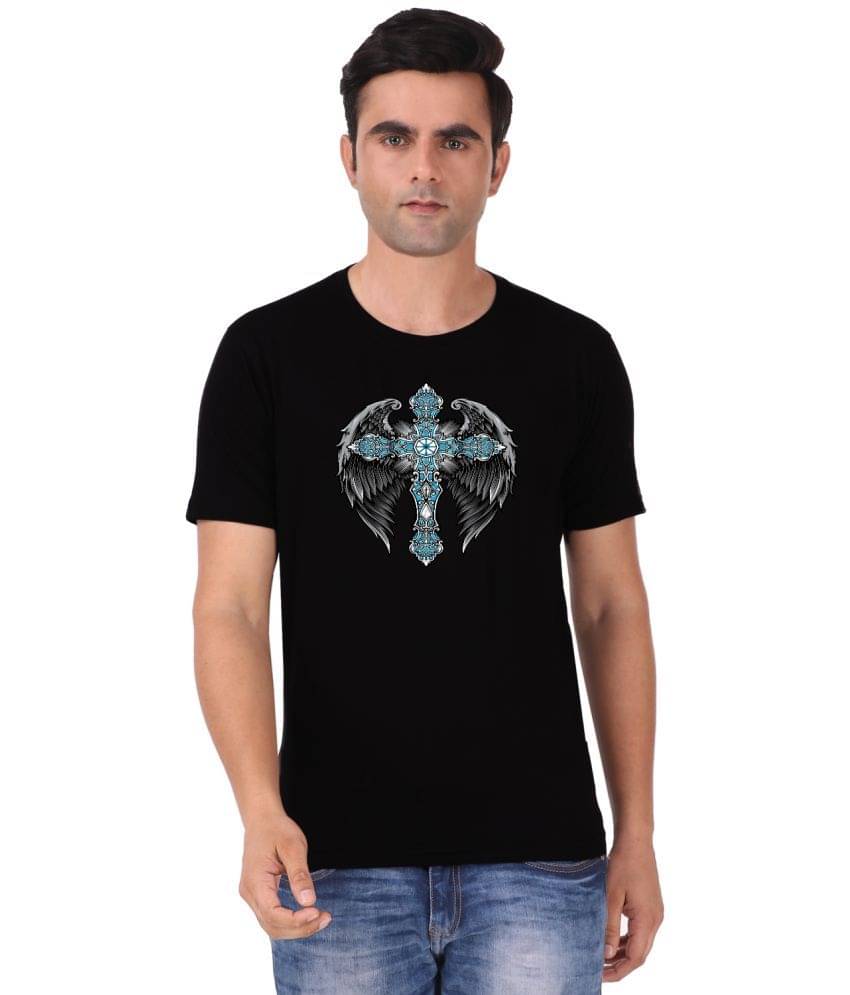 Prabhu Bhakti 100 Percent Cotton Regular Fit Printed Round Half Sleeves Black Men T-Shirt     			Prabhu Bhakti 100 Percent Cotton Regular Fit Printed Round Half Sleeves Black Men T-Shirt